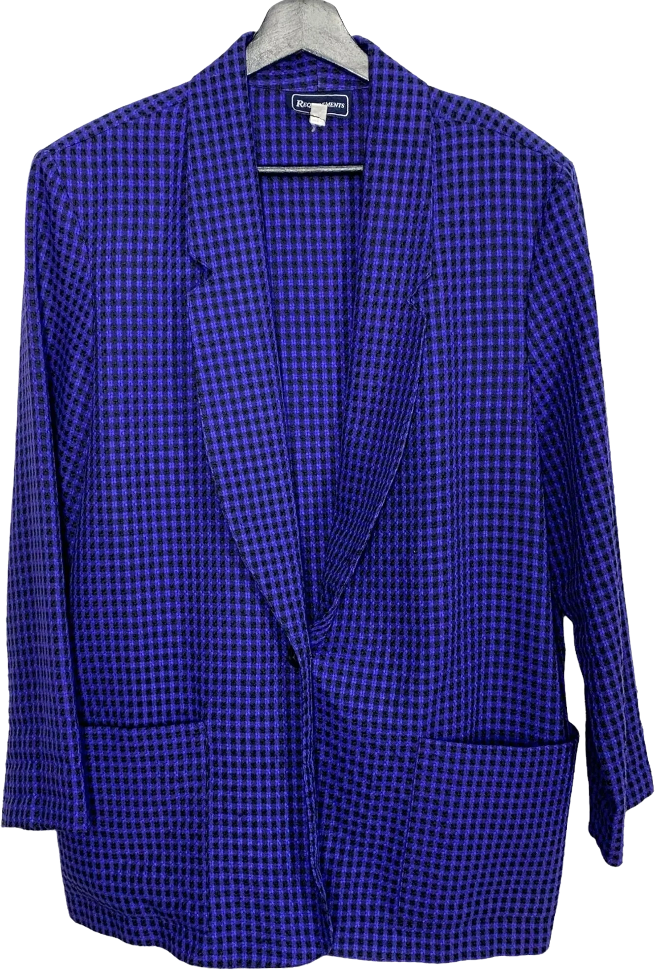 Vintage 90s Blue Black Gingham Single Button Blazer by Requirements