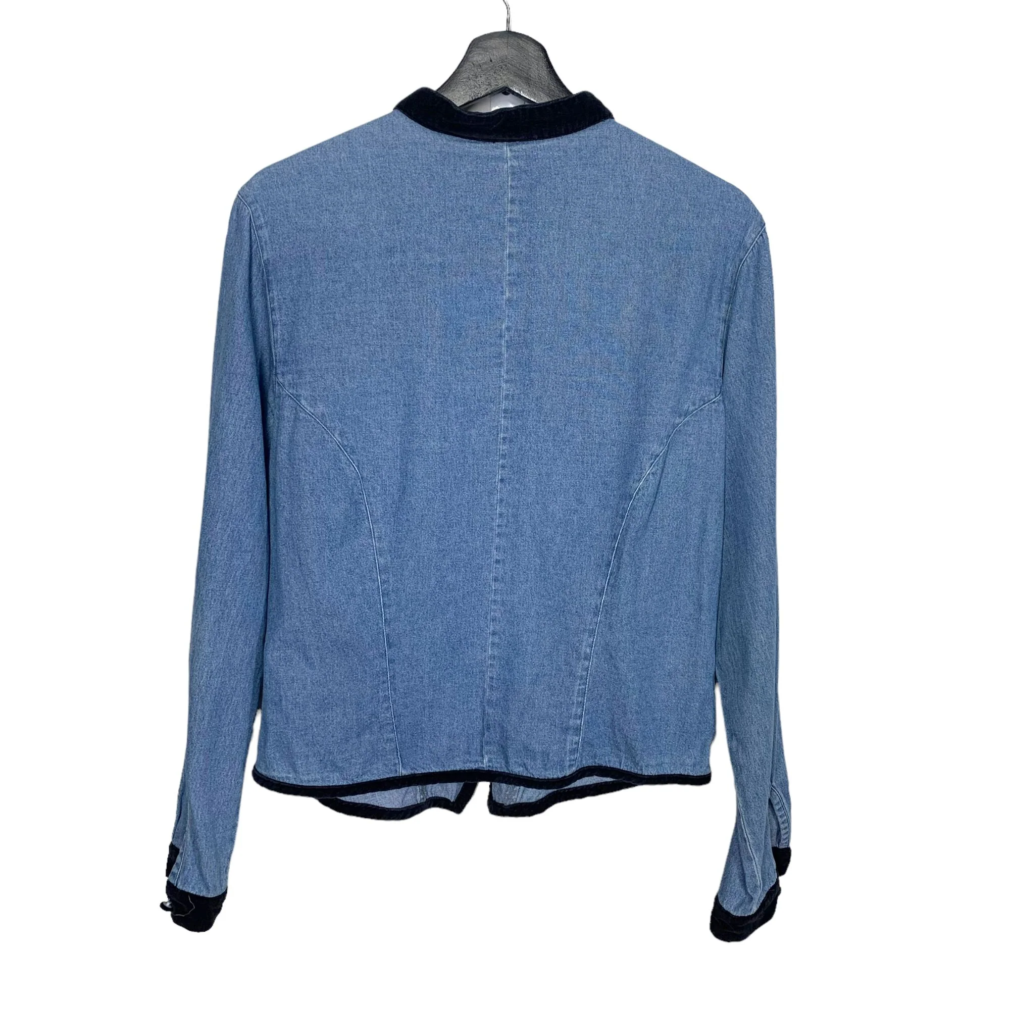 Vintage 90s Blue Denim Velvet Button Up Long Sleeve Medium by  Gloria Vanderbilt - Image 2
