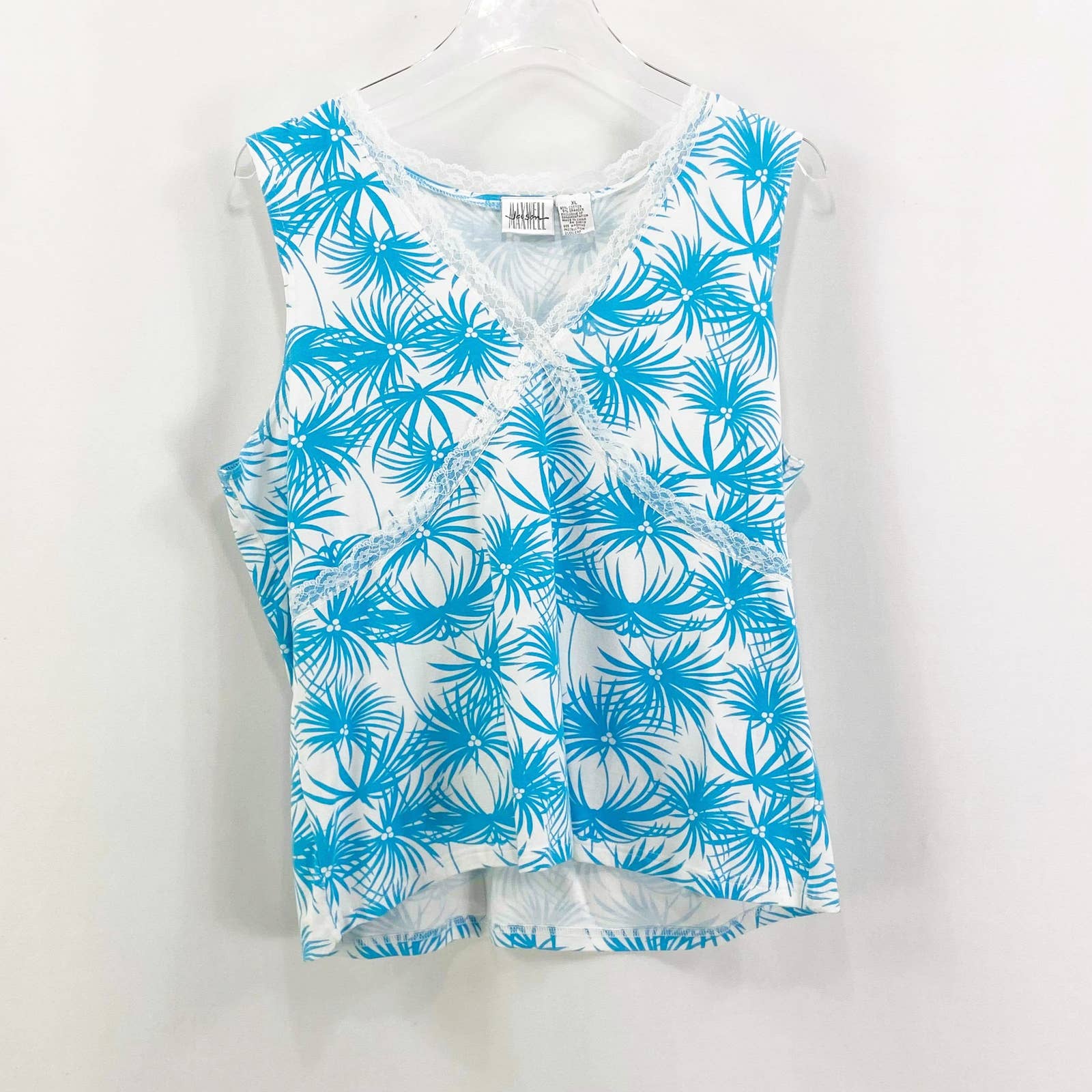 Vintage 90s Blue Floral Sleeveless V-Neck Top by Jason Maxwell - Image 8