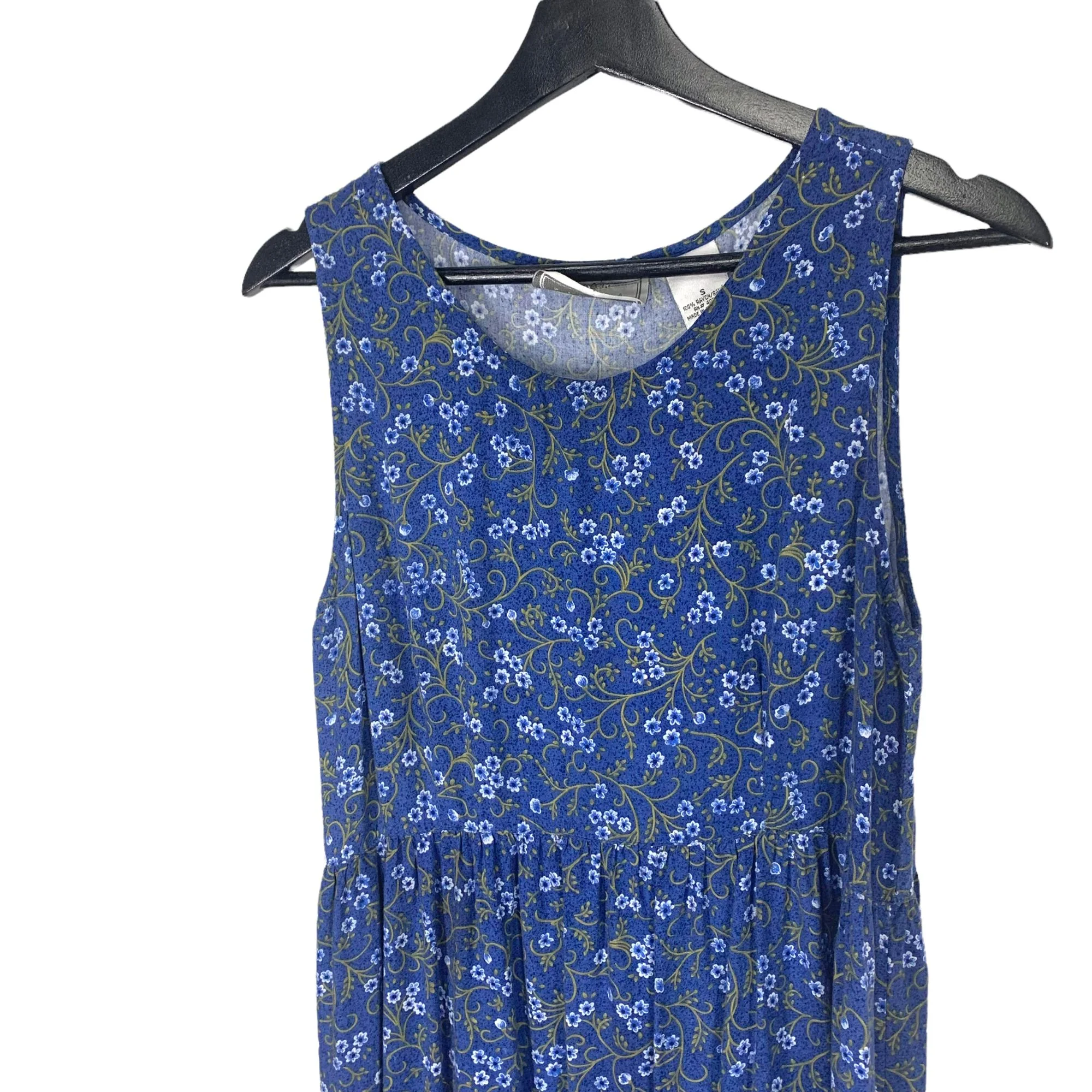 Vintage 90s Blue Grunge Micro Floral Overd Sleeveless Dress by Erika Studio - Image 3
