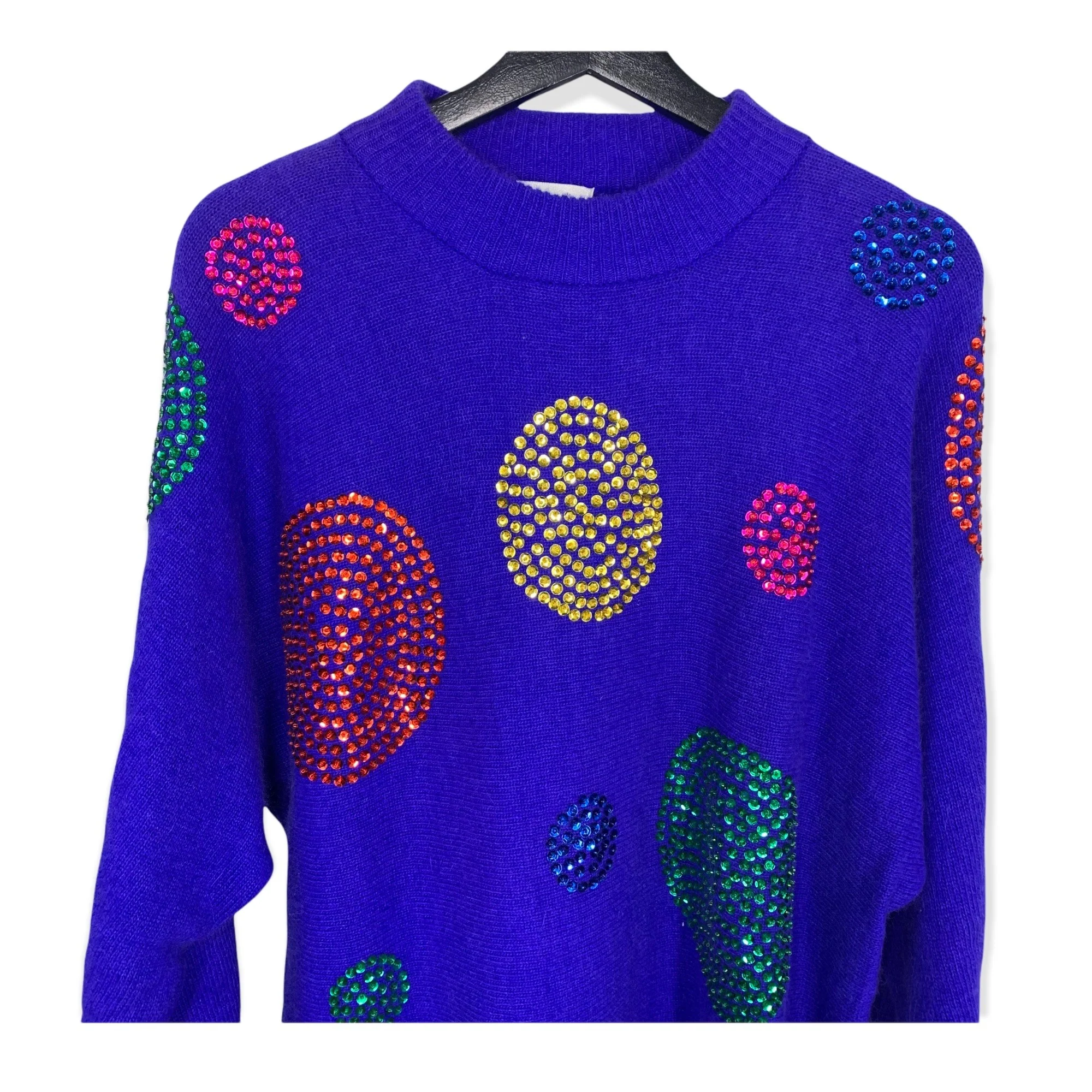 Vintage 90s Blue Lambswool Sequin Angora Blend Sweater Large by Eugenia - Image 3