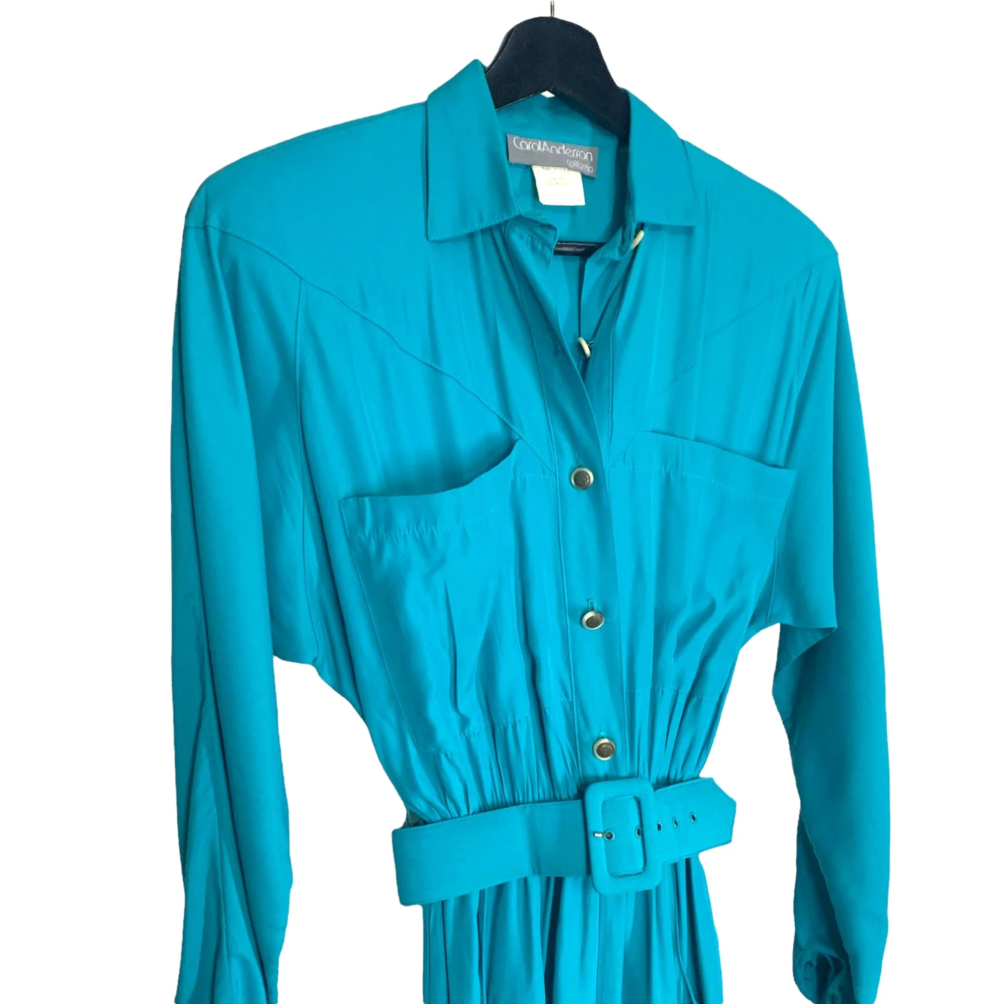 Vintage 90s Blue Long Sleeve Belted Button Up Collared Jumpsuit Small by  Carol Anderson - Image 3