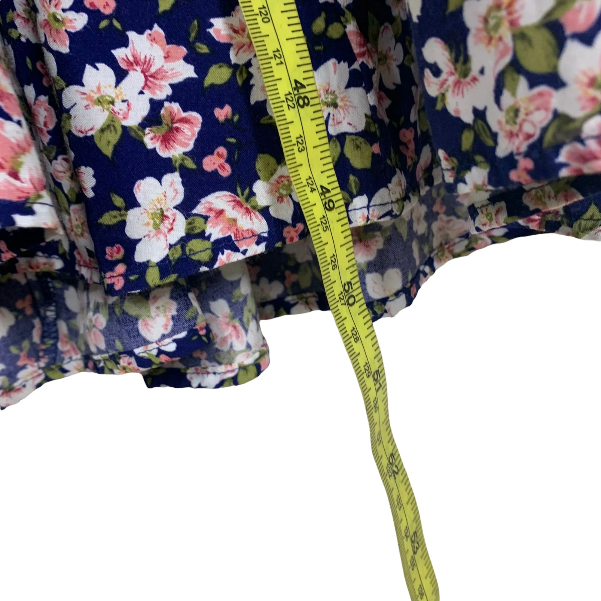 Vintage 90s Blue Micro Floral Short Sleeve Full Length Dress Button Up Dress Large - Image 10