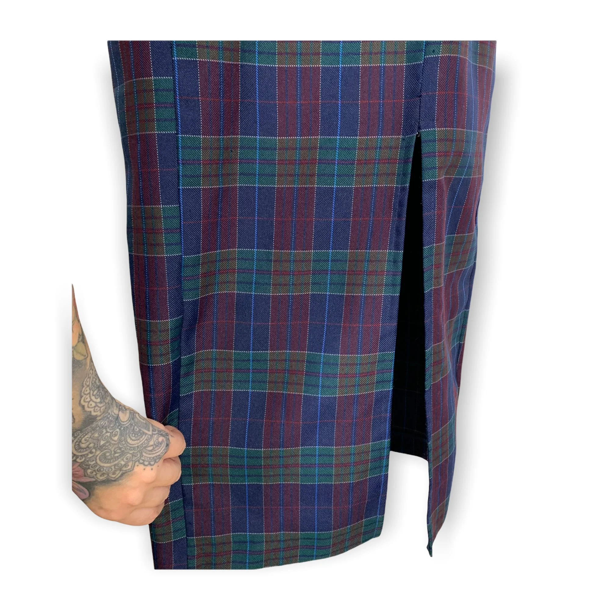 Vintage 90s Blue Plaid Full Length Jumper Dress Medium by Knapp Studio - Image 3