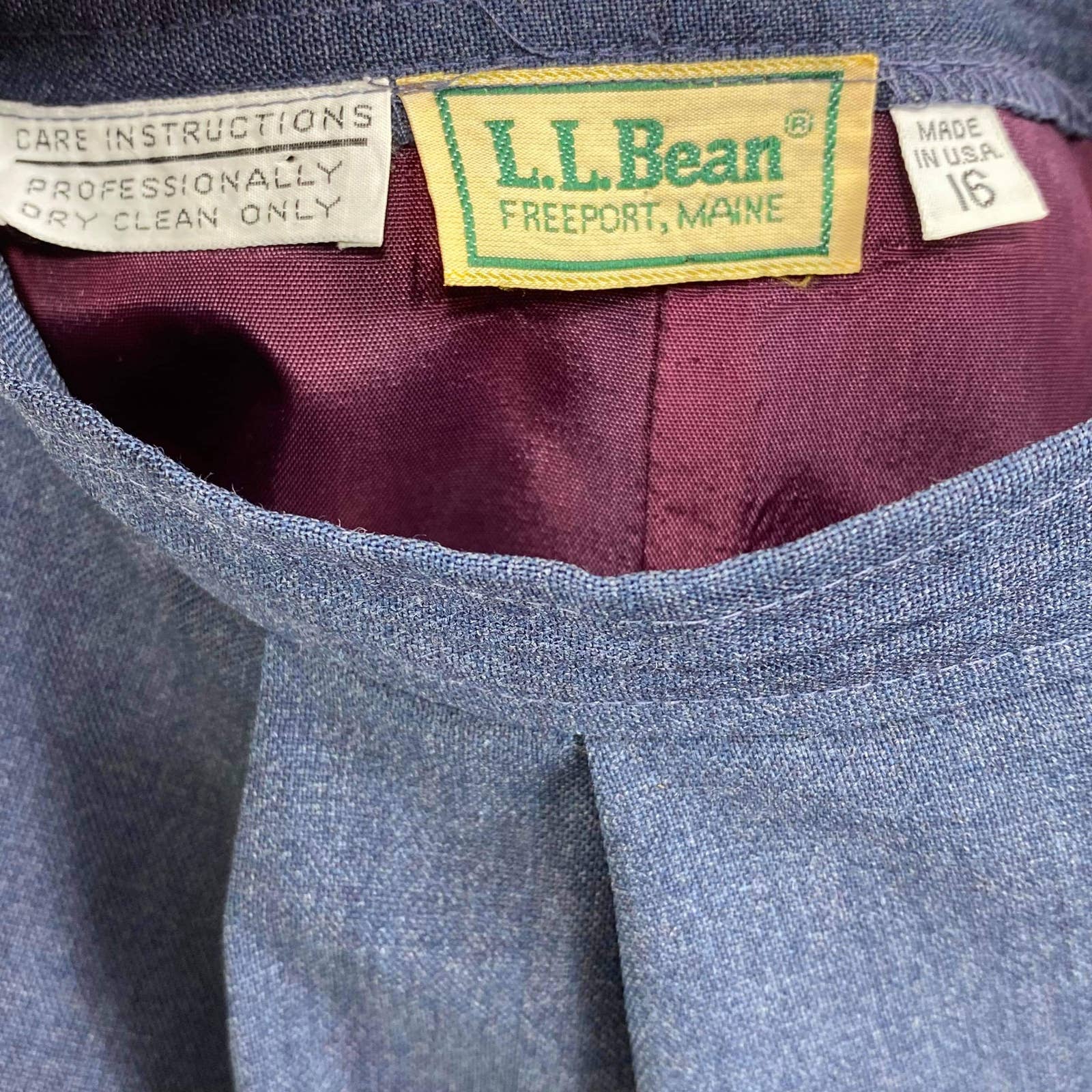 Vintage 90s Blue Pleated A-Line Midi Skirt by LL Bean - Image 3
