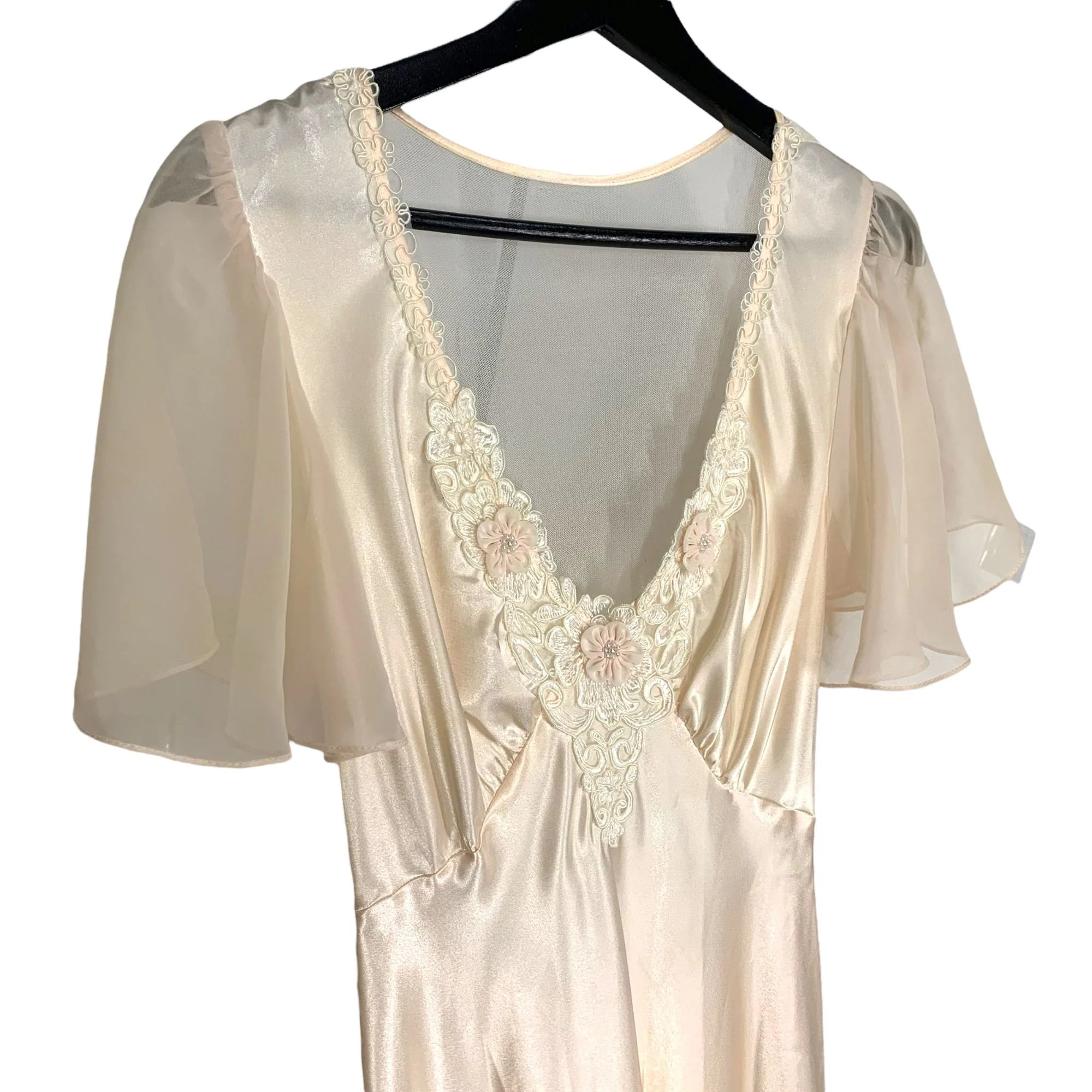 Vintage 90s Blush Pink Satin Full Length Nightgown Medium by Dentelle - Image 2