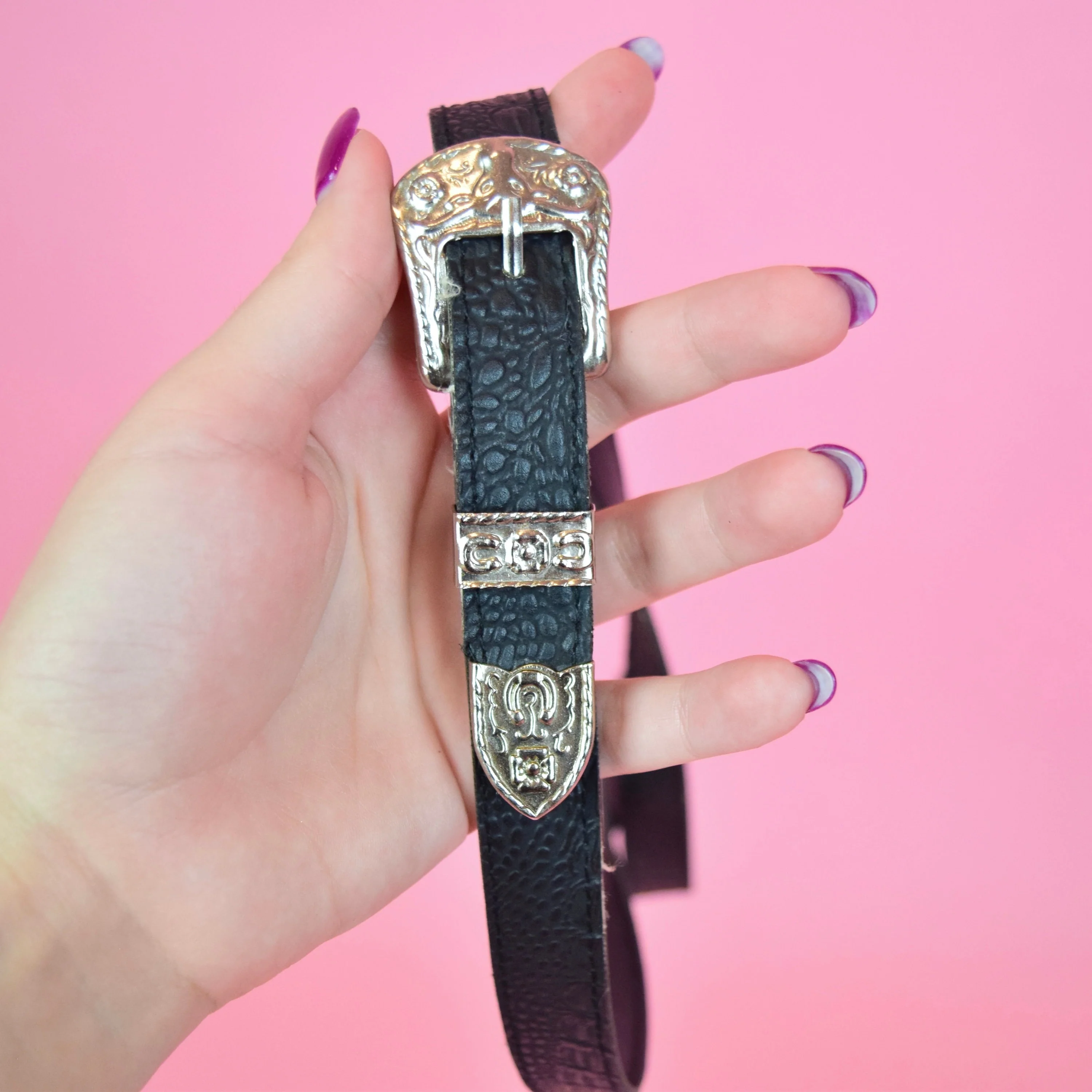 Vintage 90s Boho Black Silver Western Belt - Image 4