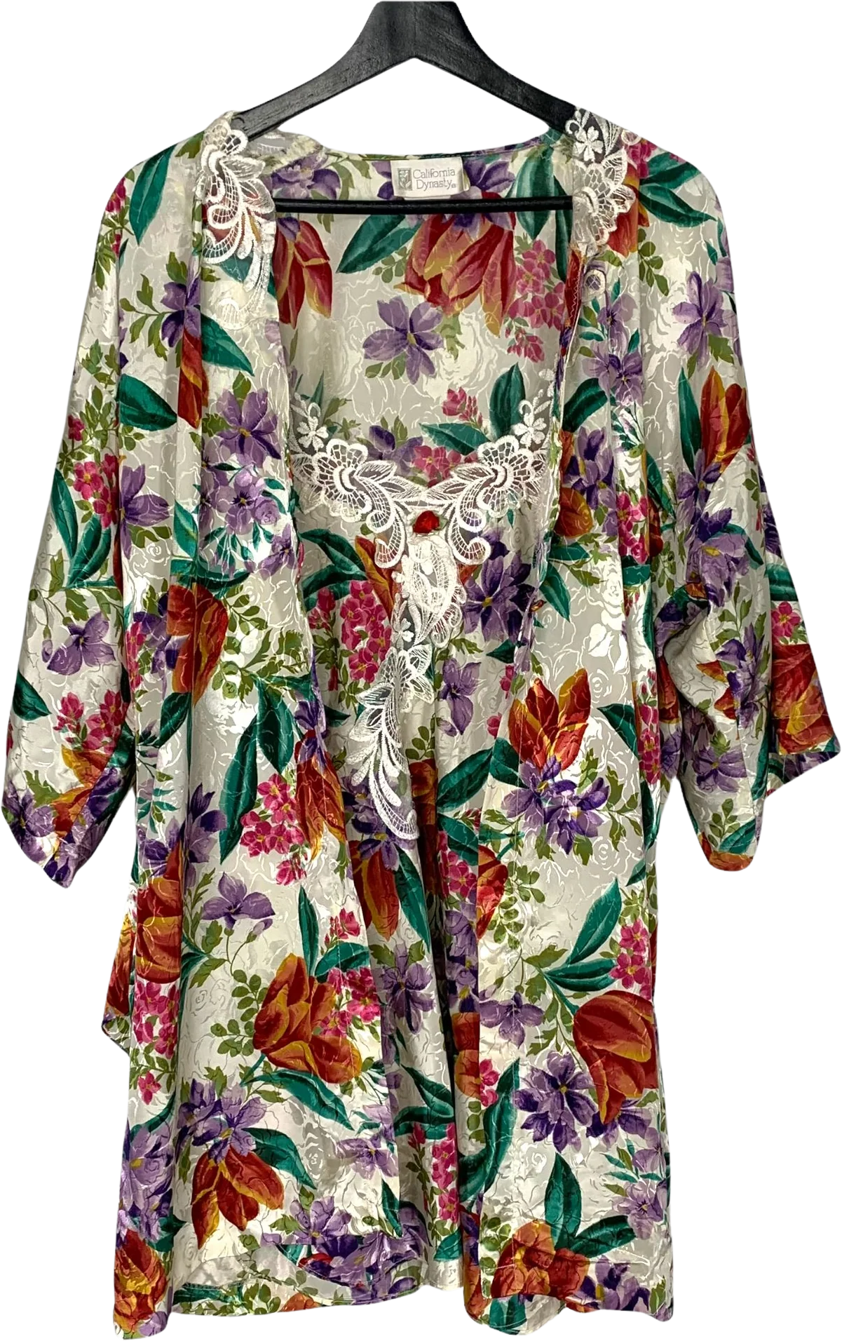 Vintage 90s Brocade Floral Negligee Set Medium by Ca Dynasty