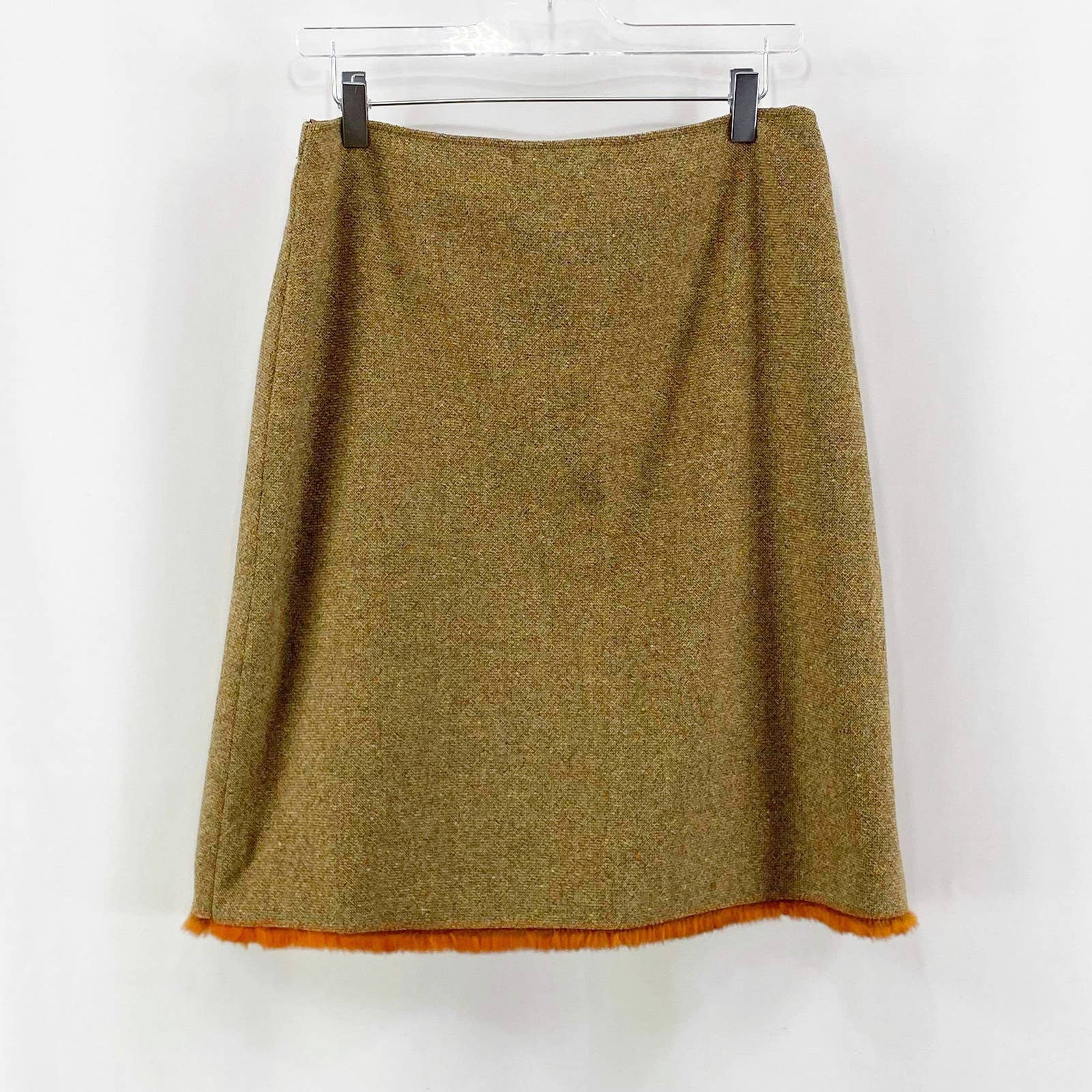 Vintage 90s Brown and Orange Wool Above Knee Skirt by Tahari - Image 2