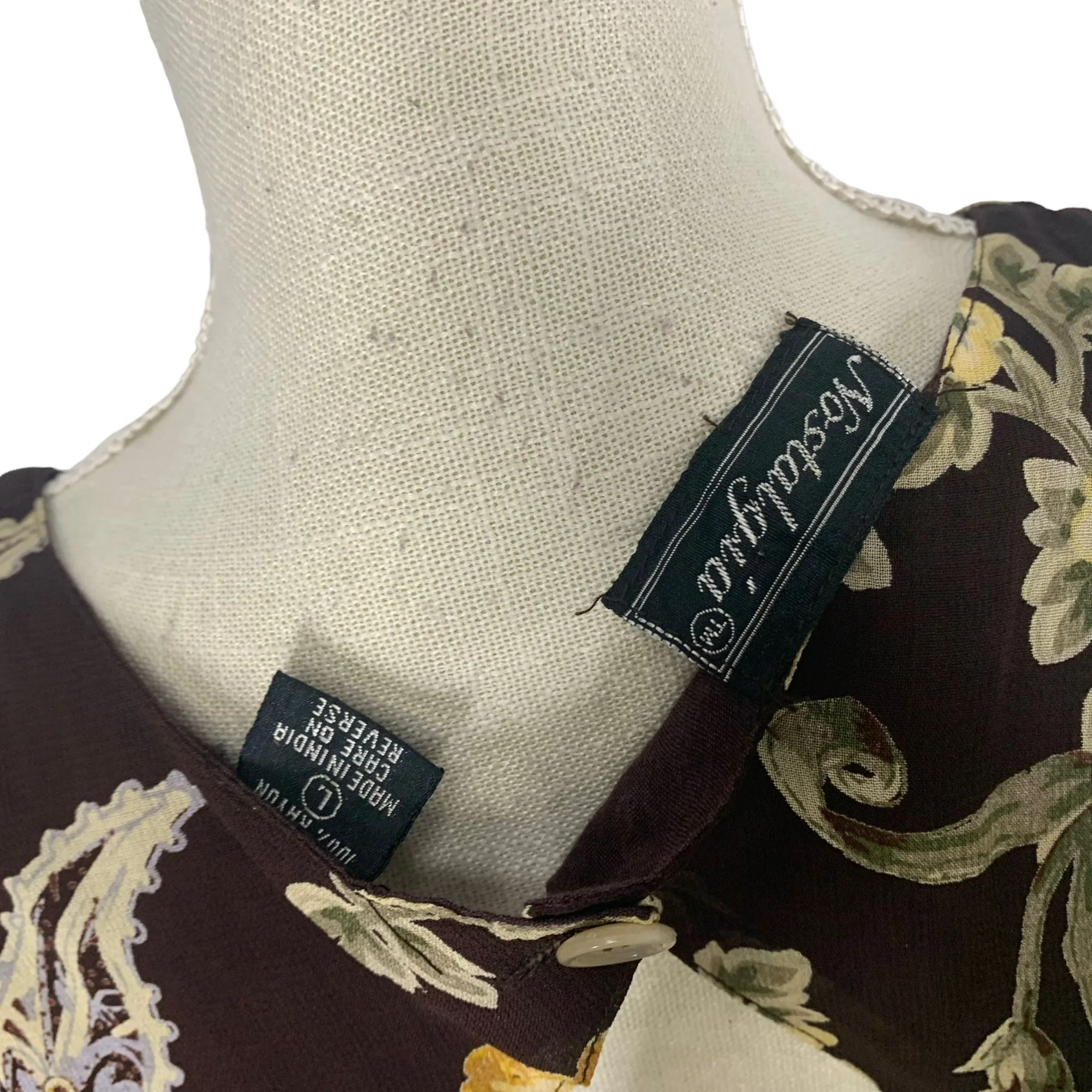 Vintage 90s Brown Chiffon Sleeveless Full Length Floral Print Dress by Nostalgia - Image 10