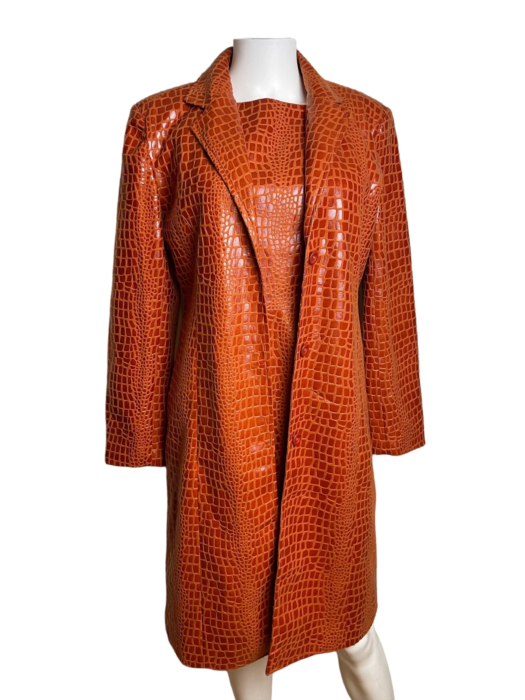 Vintage 90s Brown Faux Snakeskin Dress and Jacket Set Size Small - Image 4