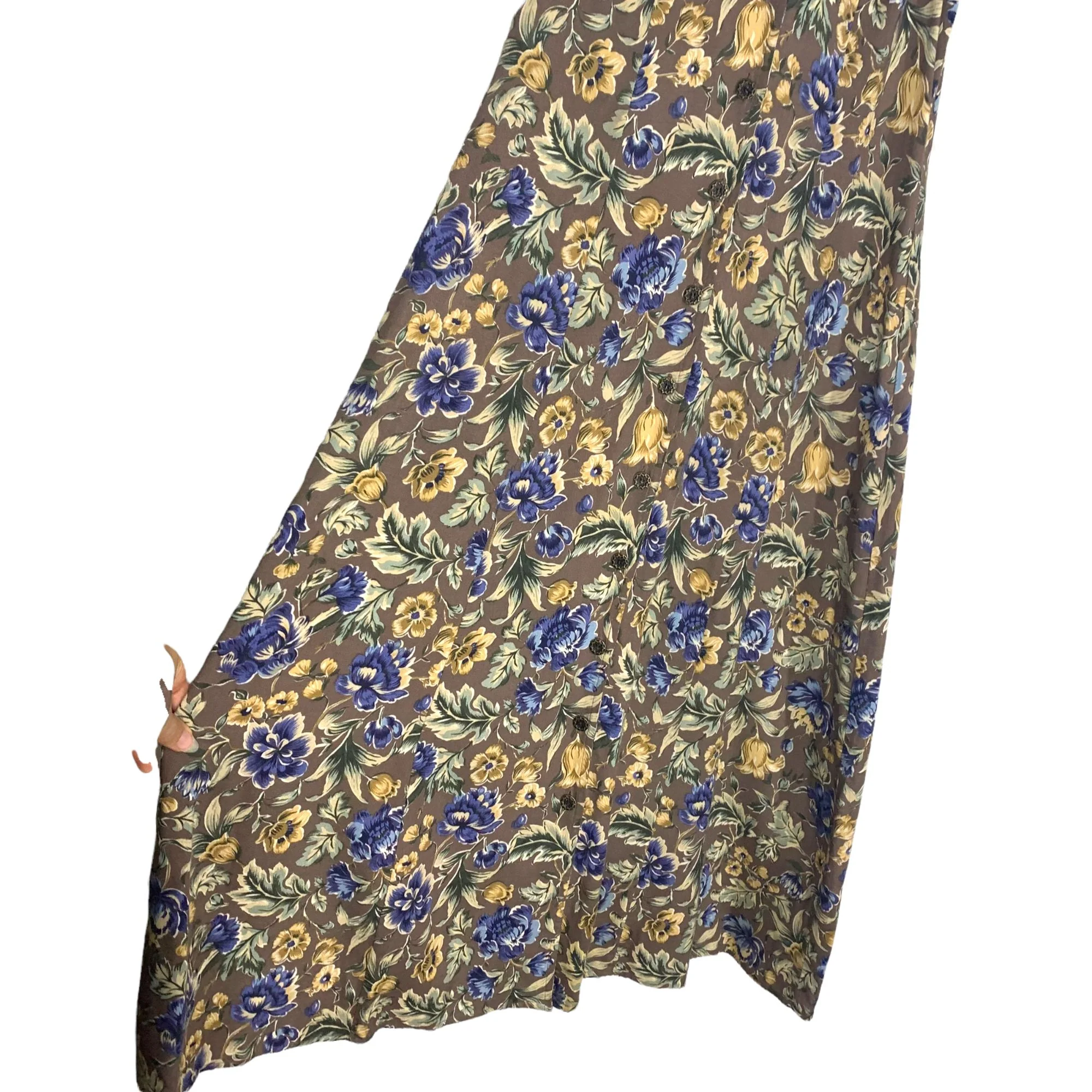 Vintage 90s Brown Floral Sleeveless Button Up Full Length Dress Small by All That Jazz - Image 2