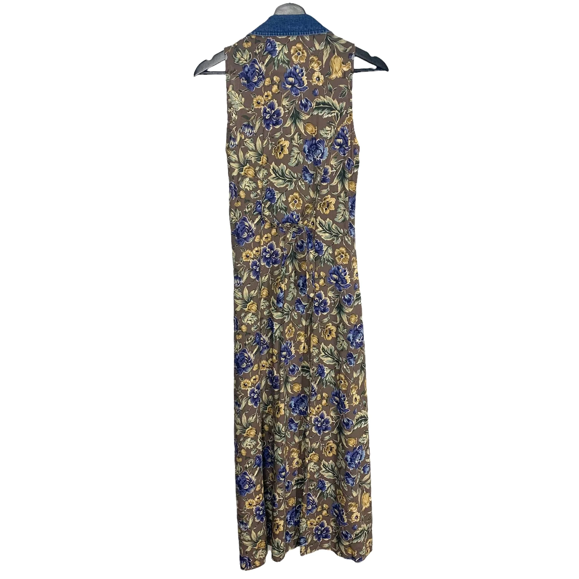 Vintage 90s Brown Floral Sleeveless Button Up Full Length Dress Small by All That Jazz - Image 3