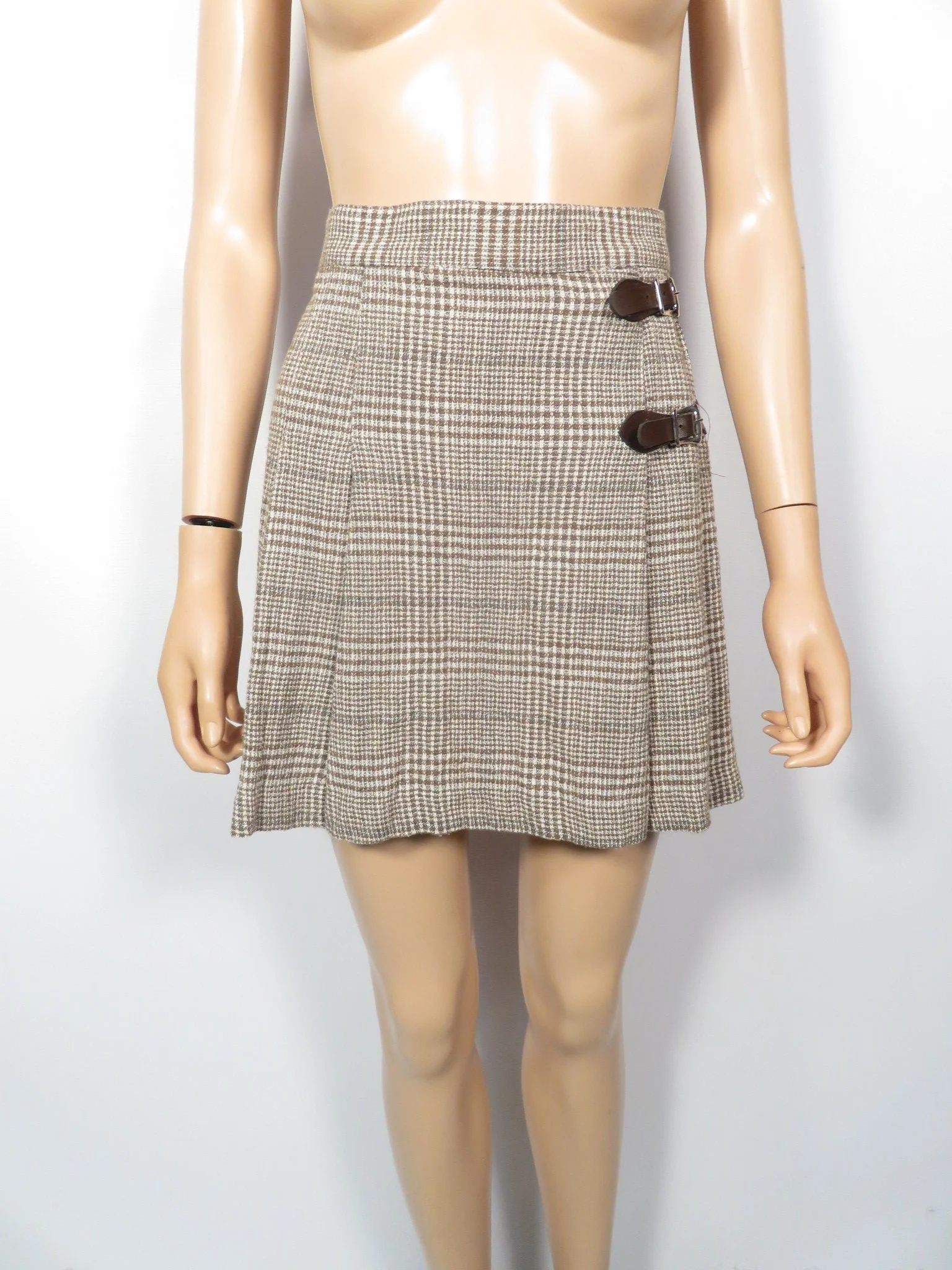 Vintage 90s Brown Plaid Pleated School Girl Mini Skirt by Christina - Image 4