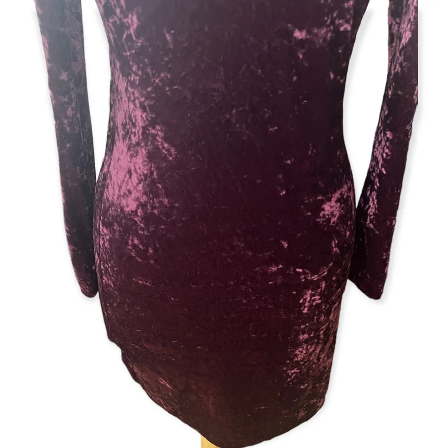 Vintage 90s Burgundy Red Bodycon Velvet Dress Sequin Bead Medium by All That Jazz - Image 2