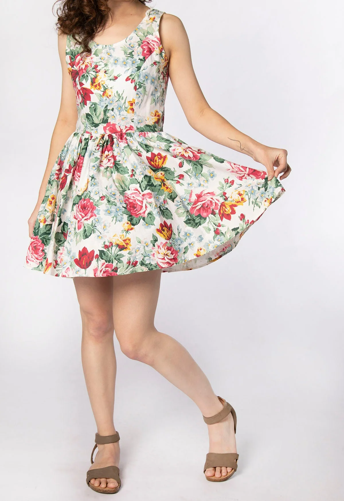 Vintage 90s Cabbage Rose Print Mini Dress Pink and Mint Green Floral Print with Tulle Petticoat Skirt by Accomplice By Wet Seal - Image 3