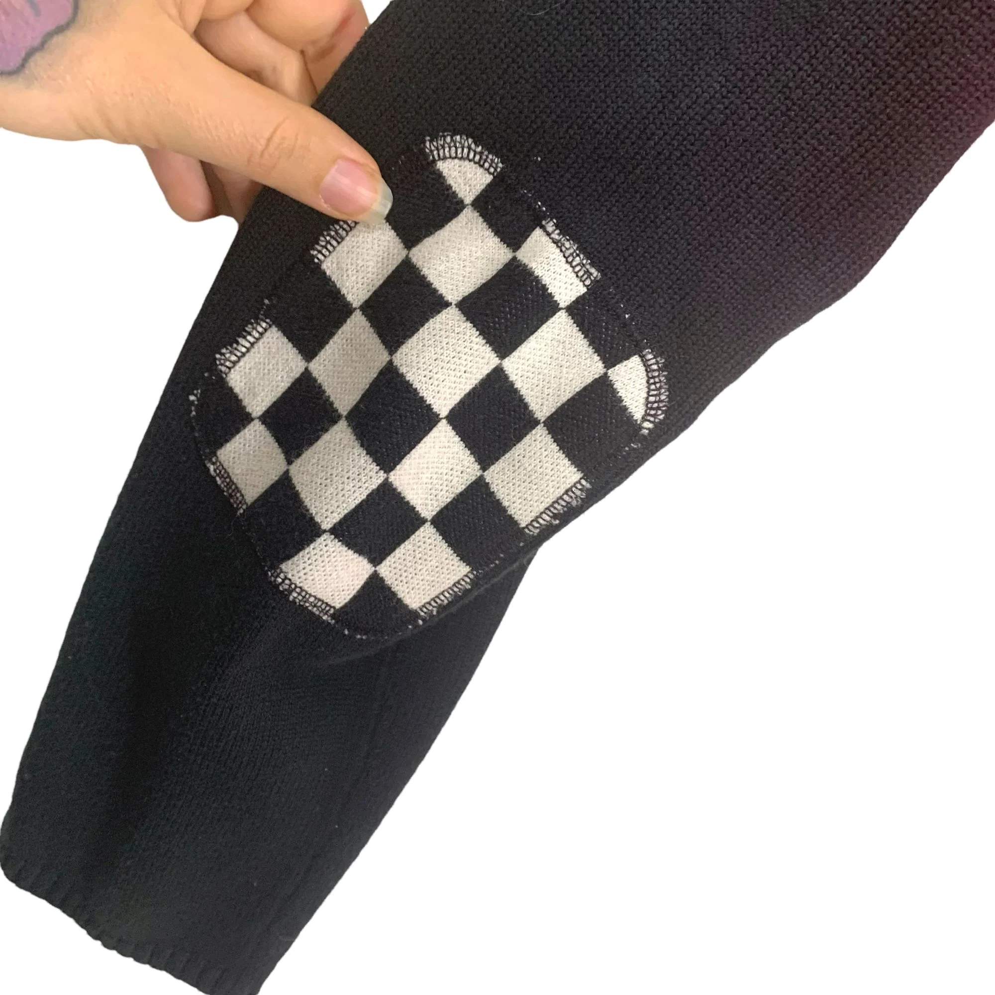 Vintage 90s Checkered Elbow Zip Up Racer Knit Sweater by Taylor'd For The Soul - Image 3