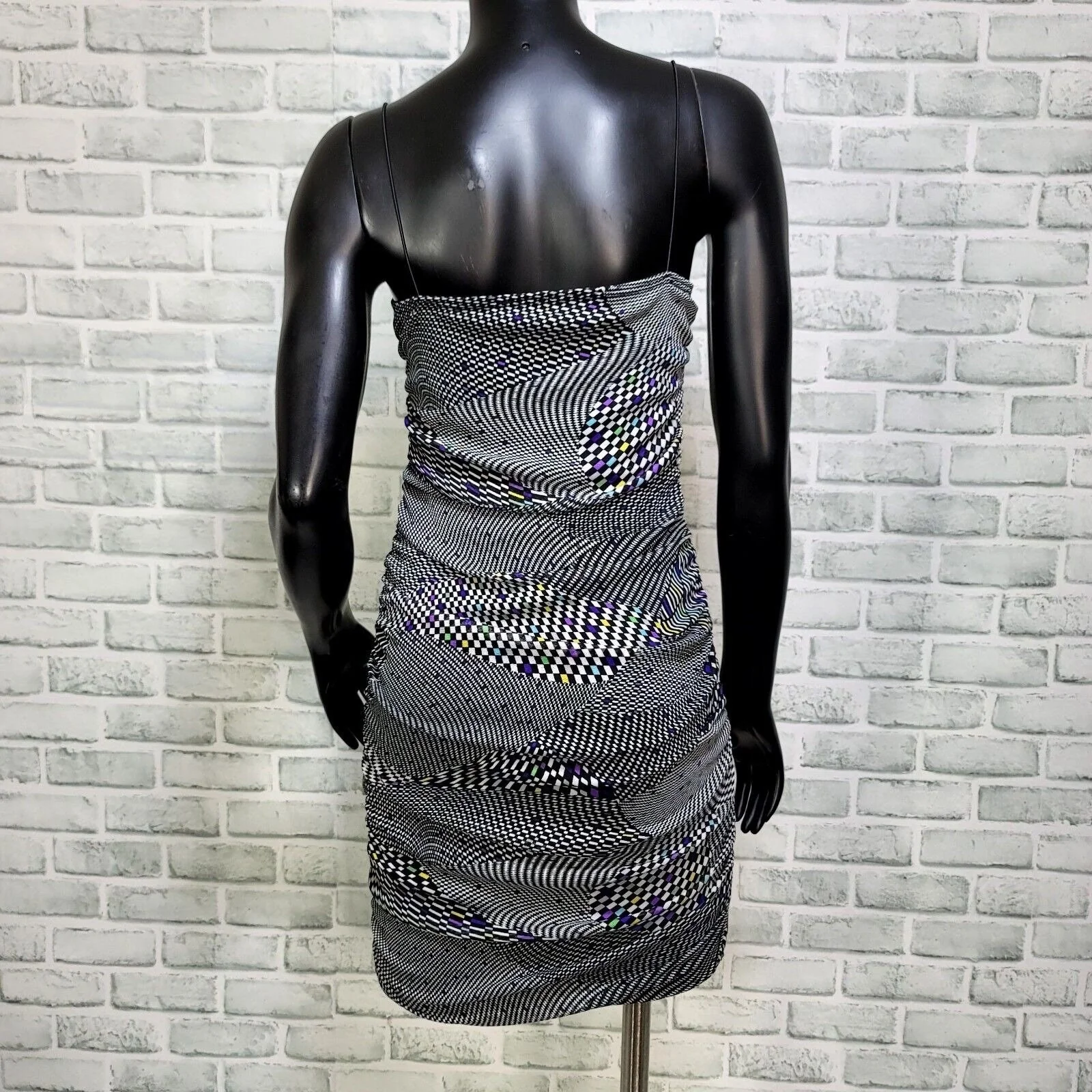 90s Checkered Psychedelic Swirl Bodycon Mini Dress By One by One - Image 2