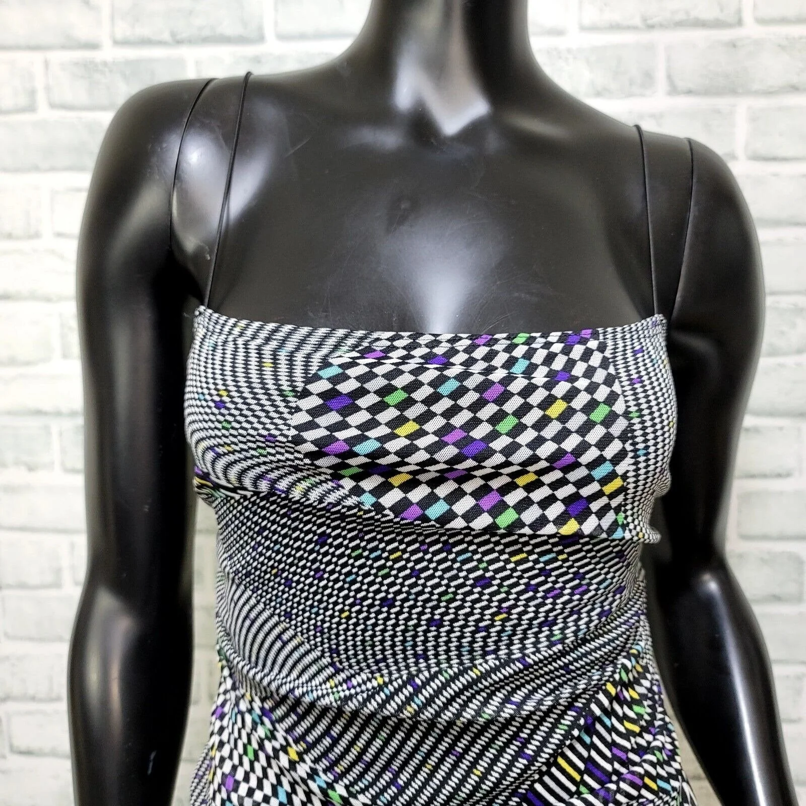 90s Checkered Psychedelic Swirl Bodycon Mini Dress By One by One - Image 3