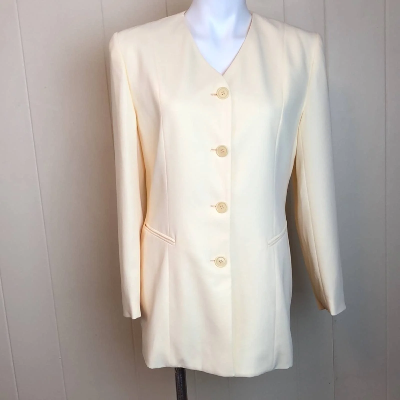 Vintage 90s Classic Sheath Dress and Jacket Set Career Pale Yellow Suit by Ann Taylor - Image 2