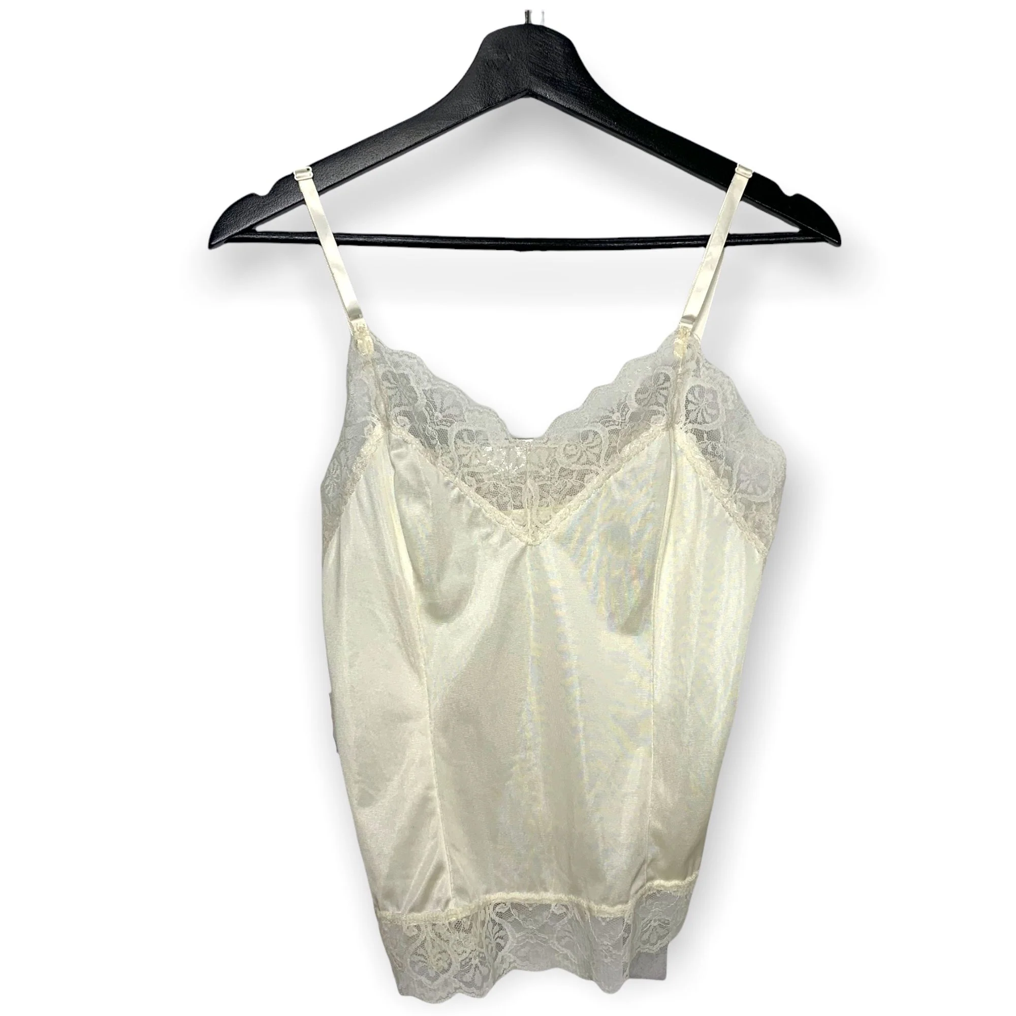 Vintage 90s Cream Cami Antron Iii Nylon Lace Slip Small by Sliperfection - Image 2
