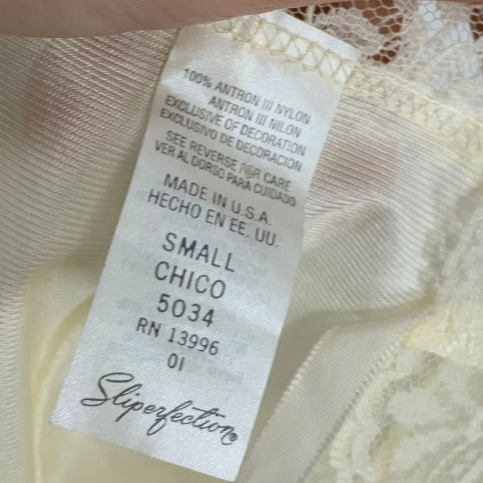 Vintage 90s Cream Cami Antron Iii Nylon Lace Slip Small by Sliperfection - Image 4
