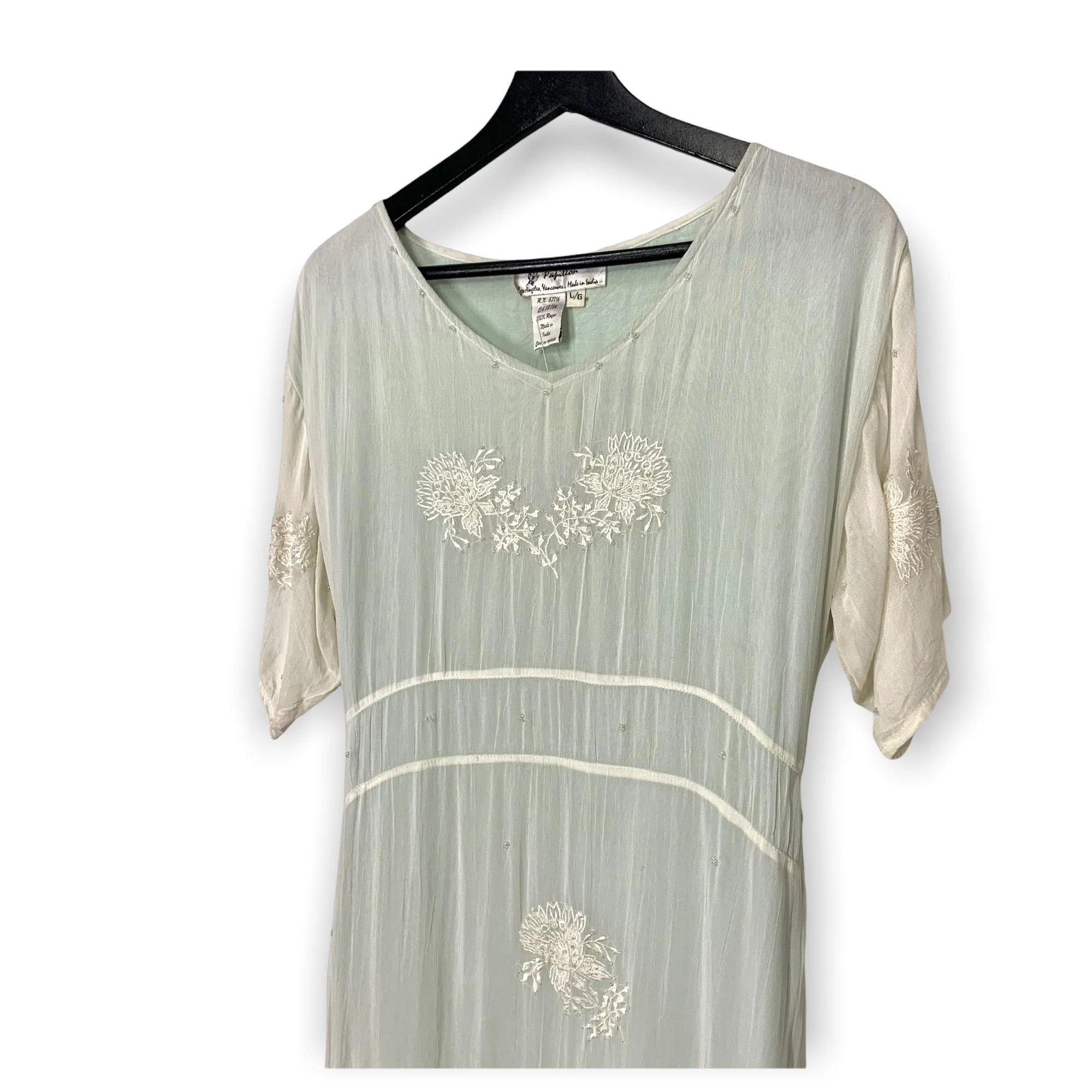 Vintage 90s Crepe Layered Full Length Dress Large by Papillon - Image 3