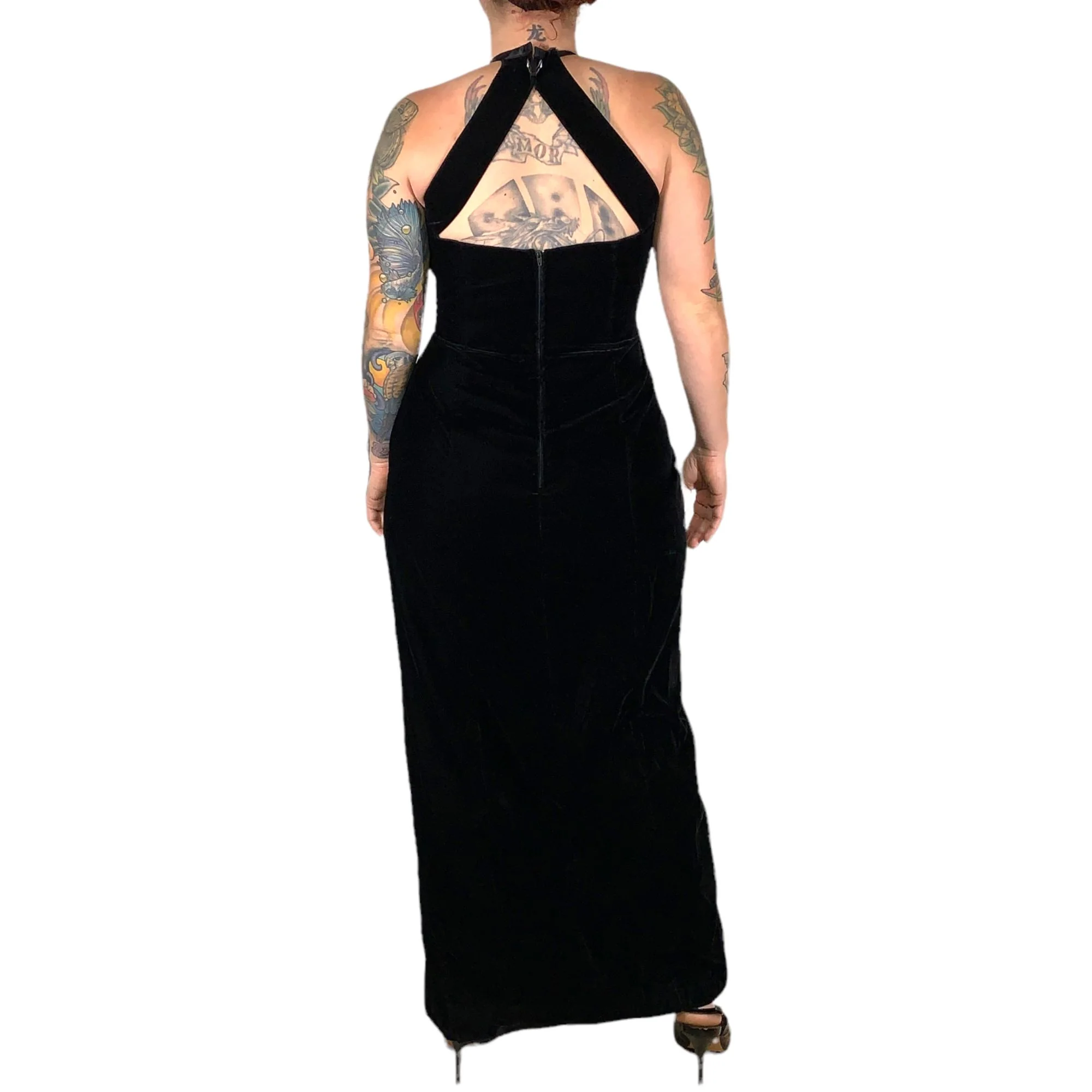 Vintage 90s Cutout Rhinestone Collar Velvet Formal Full Length Dress by Jump - Image 2