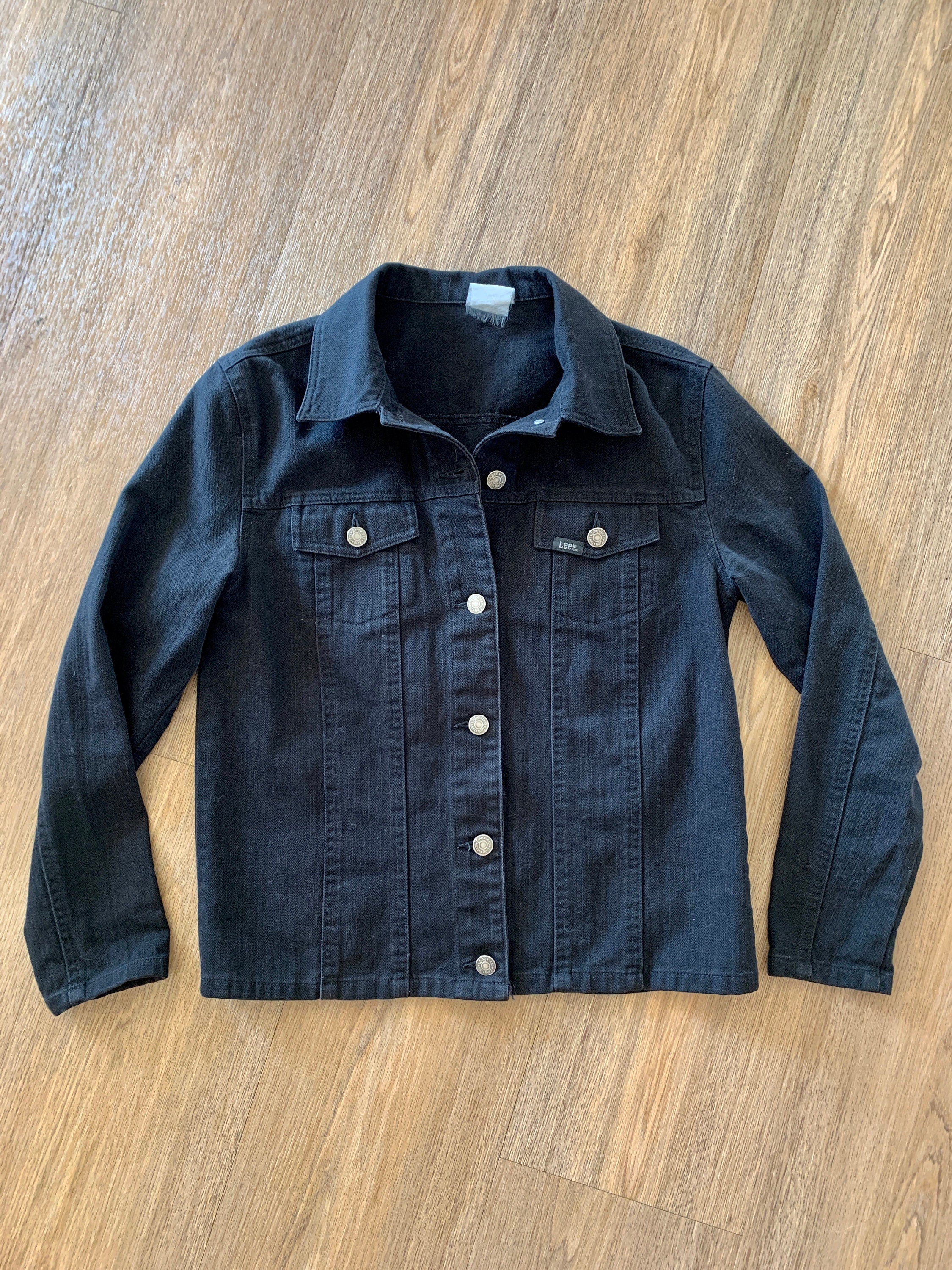 Vintage 90s Dark Black Slim Fit Jean Jacket Sz S by Lee - Image 3