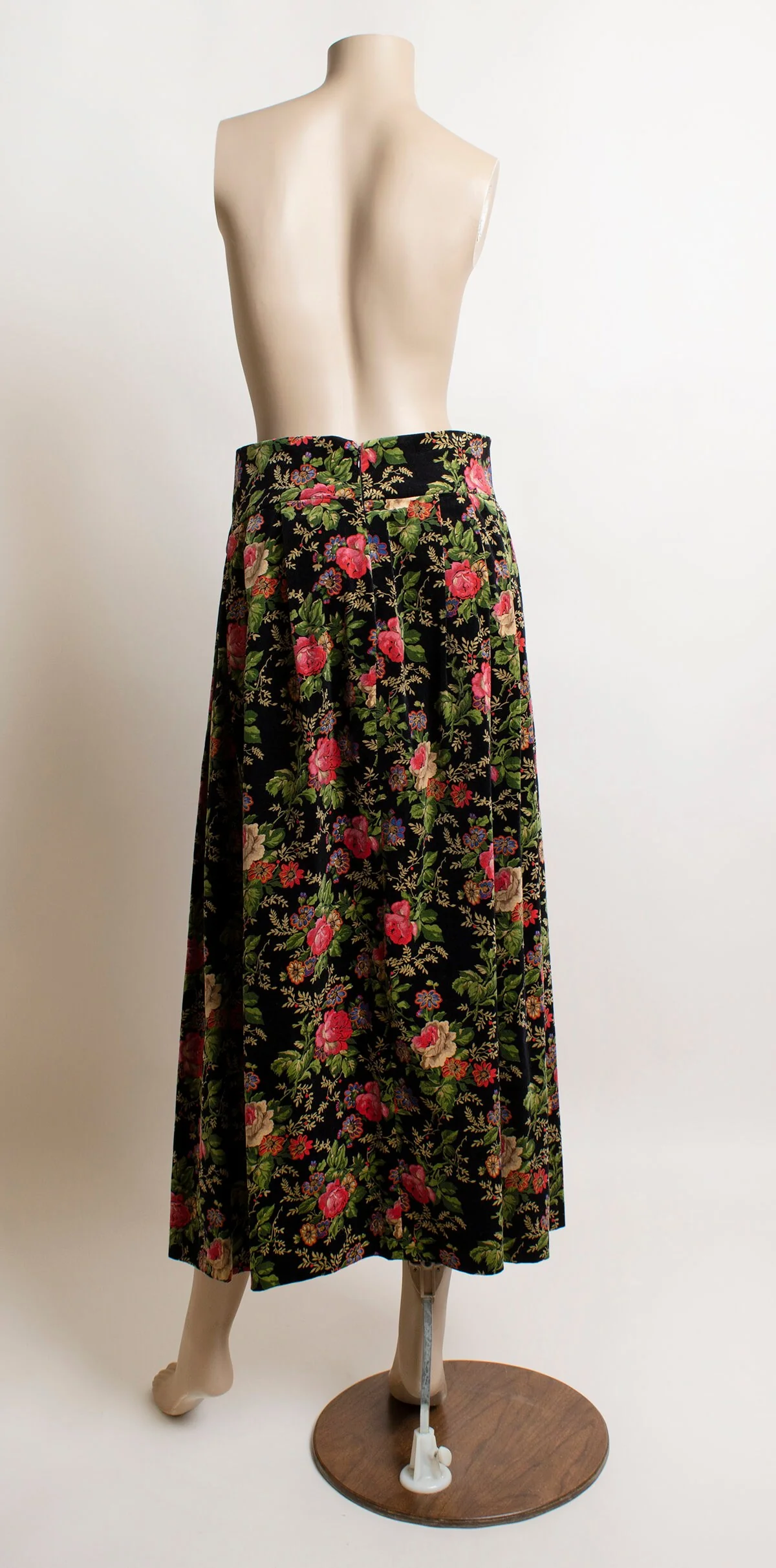 Vintage 90s Dark Floral Rose Velvet Maxi Skirt Medium 30" Waist - Image 5