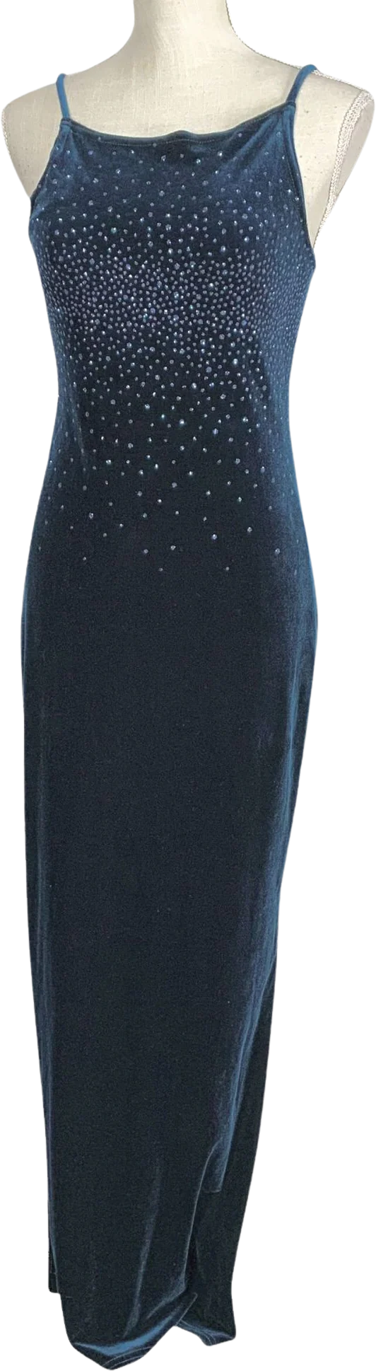 Vintage 90s Deep Teal Glitter Velvet Full Length Formal Dress by Jump