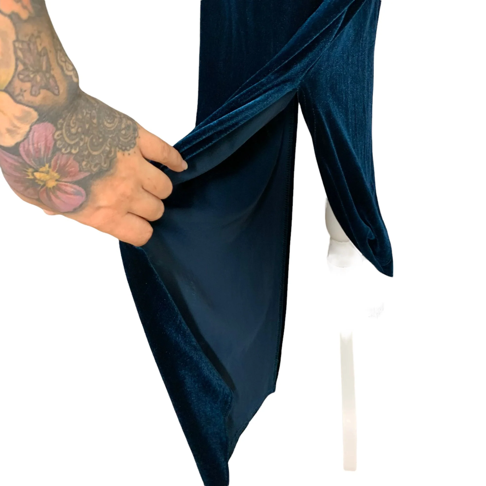 Vintage 90s Deep Teal Glitter Velvet Full Length Formal Dress by Jump - Image 8