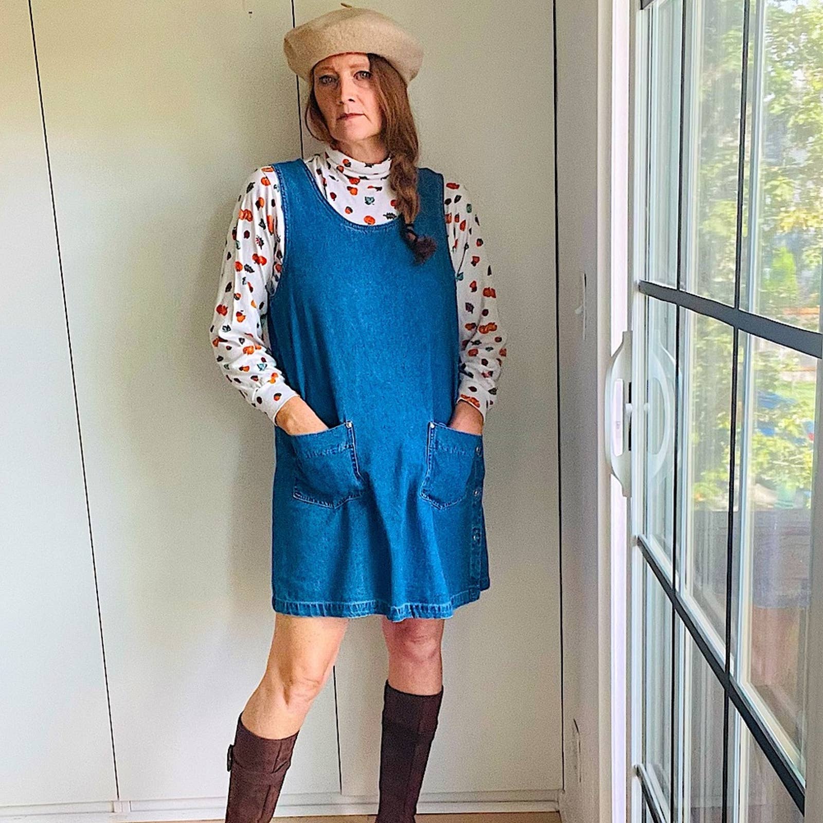 Vintage 90s Denim Jumper Mini Dress Jean Dresses Fall Looks Overall - Image 3