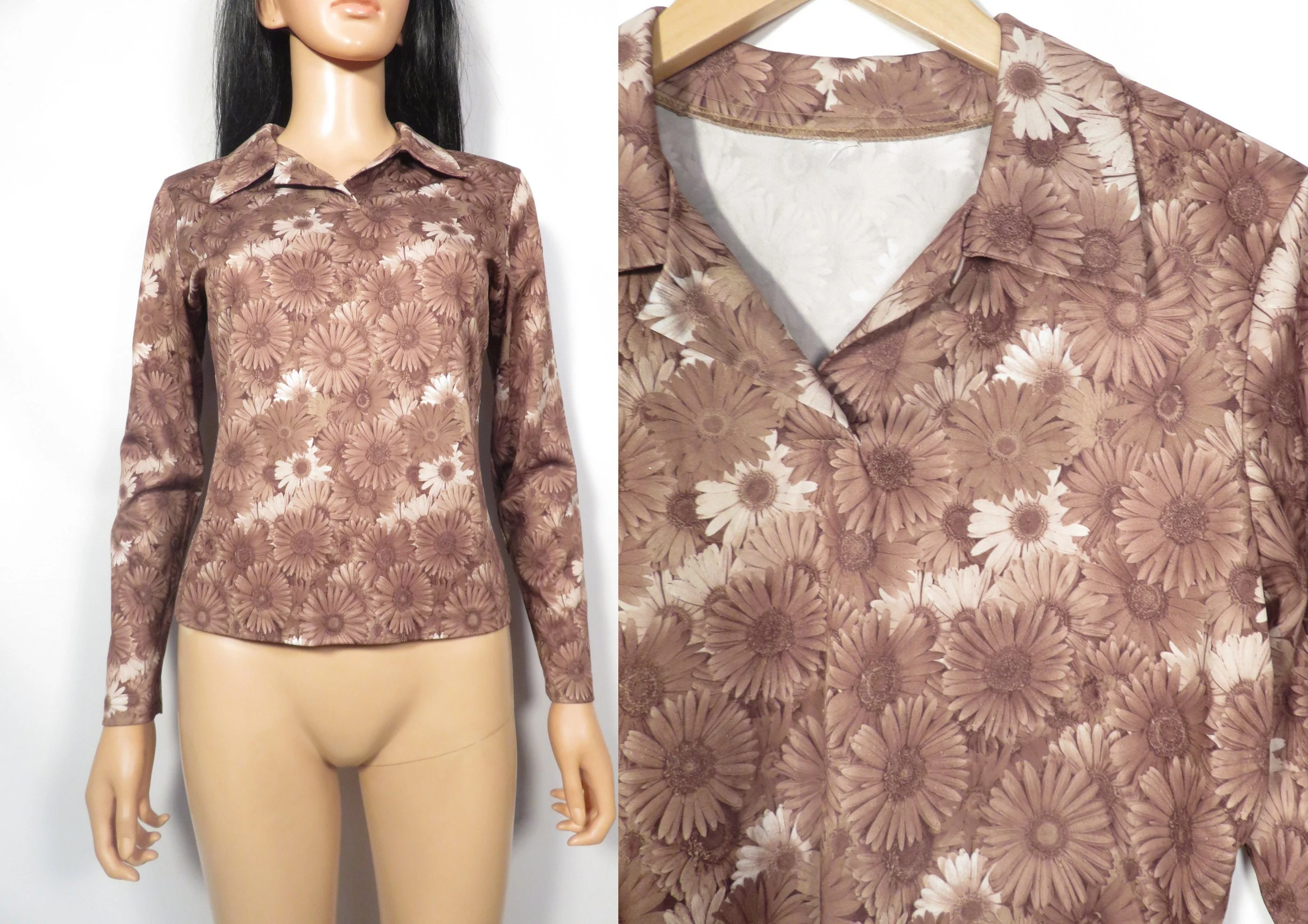 Vintage 90s Does 70s Daisy Print Top Size S - Image 3