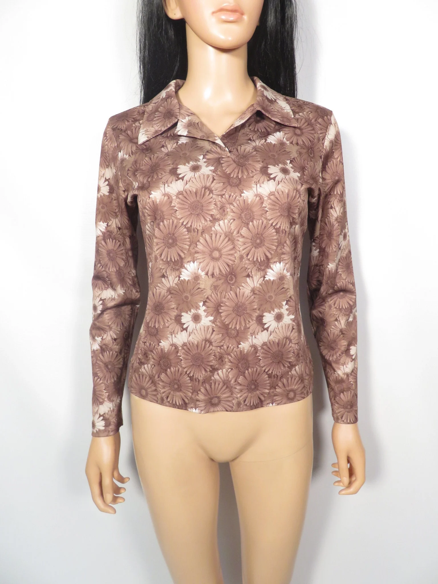 Vintage 90s Does 70s Daisy Print Top Size S - Image 6