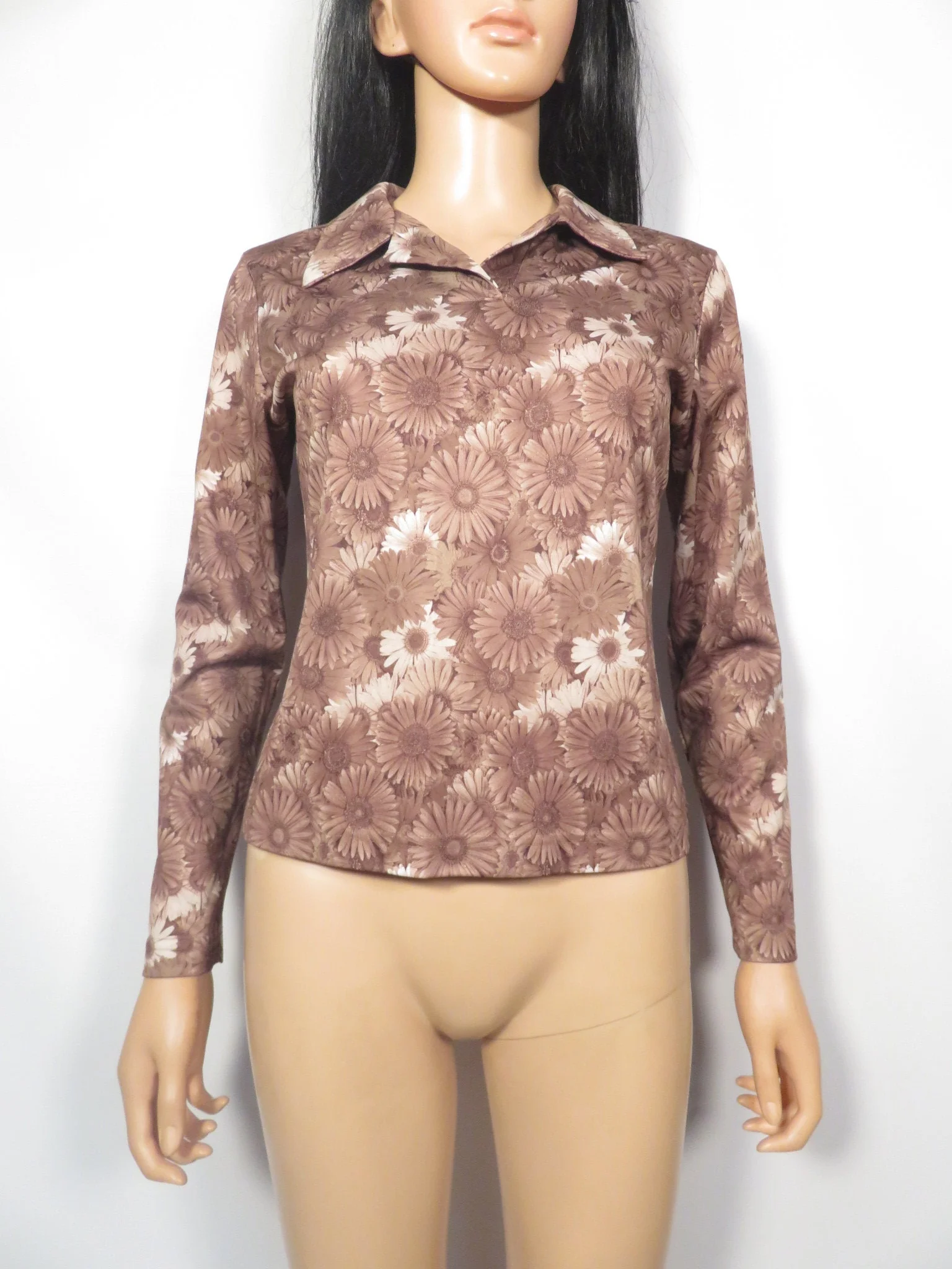 Vintage 90s Does 70s Daisy Print Top Size S - Image 7