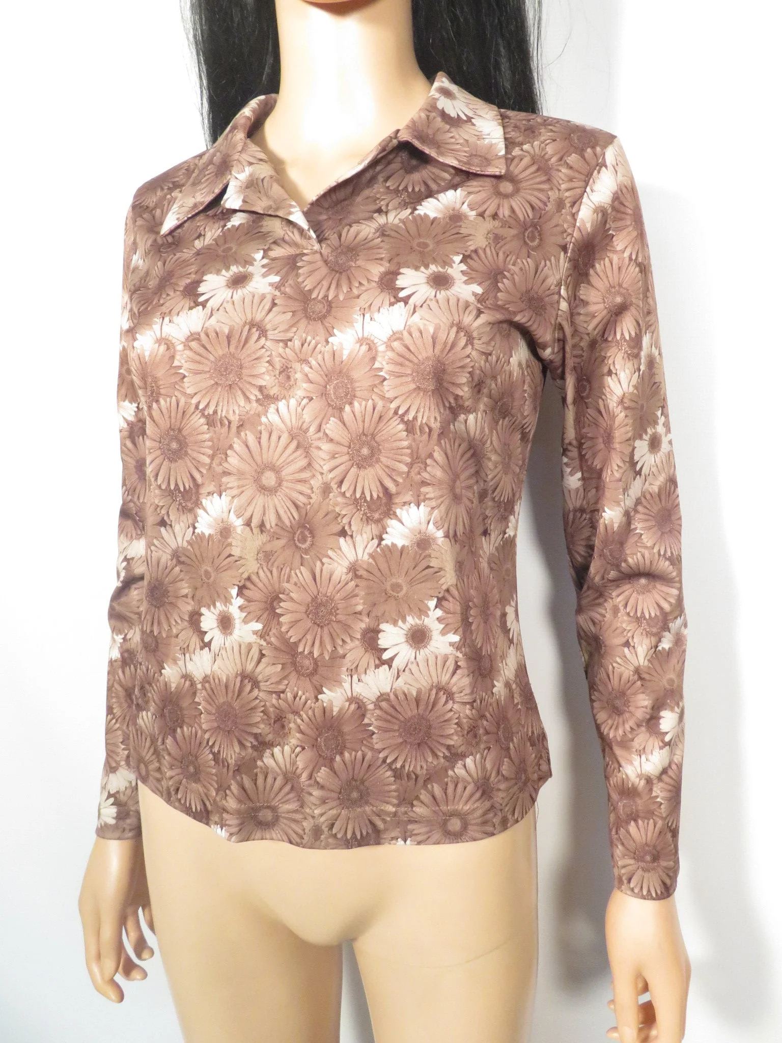 Vintage 90s Does 70s Daisy Print Top Size S - Image 9