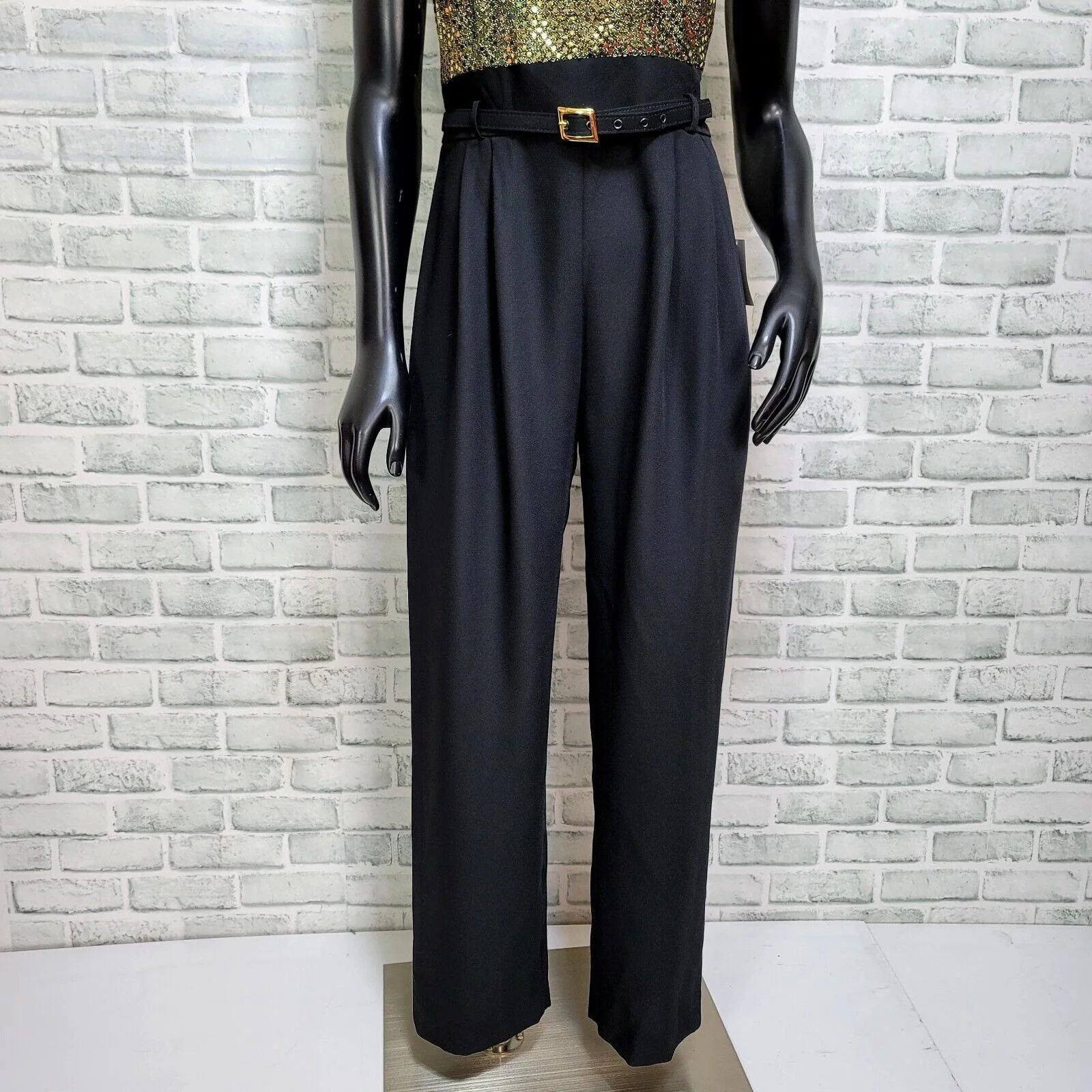 90s/70s 90s Does 70s Gold Sequin Black Jumpsuit Belted By John Roberts - Image 6