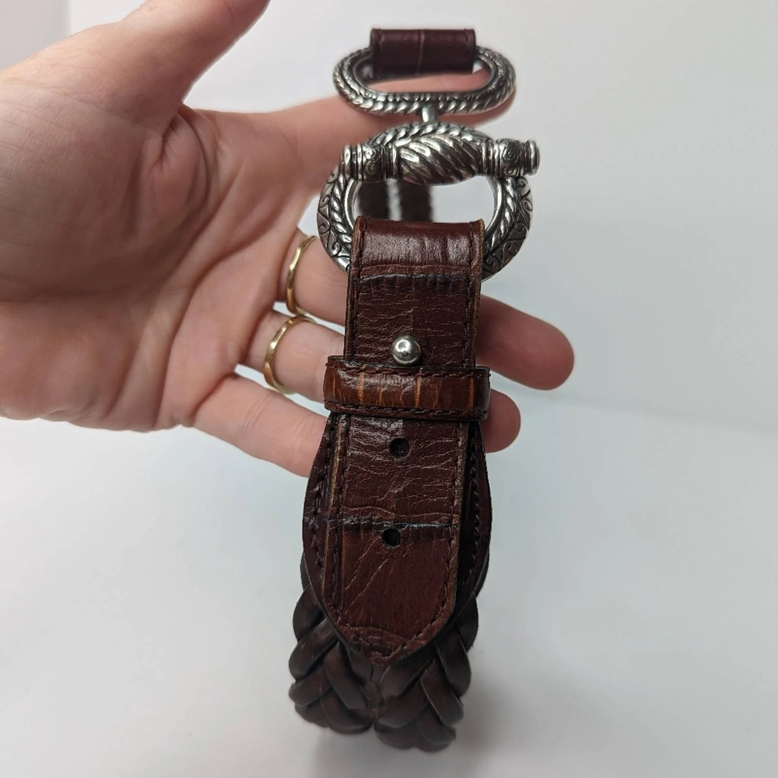 Vintage 90s Double Braided Leather Waist Belt S - Image 3