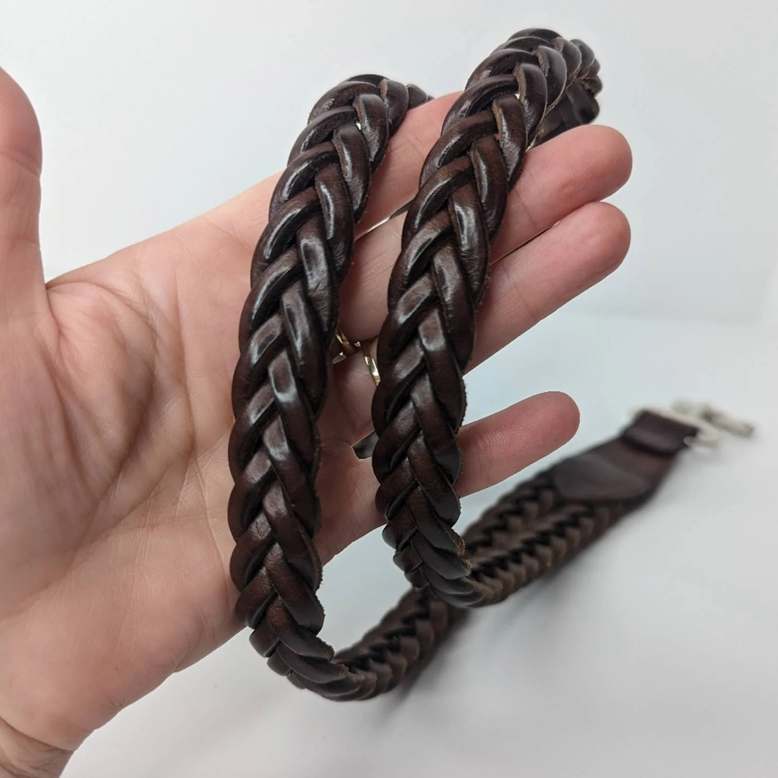 Vintage 90s Double Braided Leather Waist Belt S - Image 4