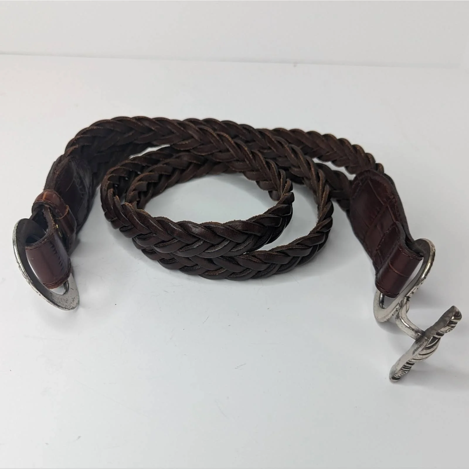 Vintage 90s Double Braided Leather Waist Belt S - Image 5