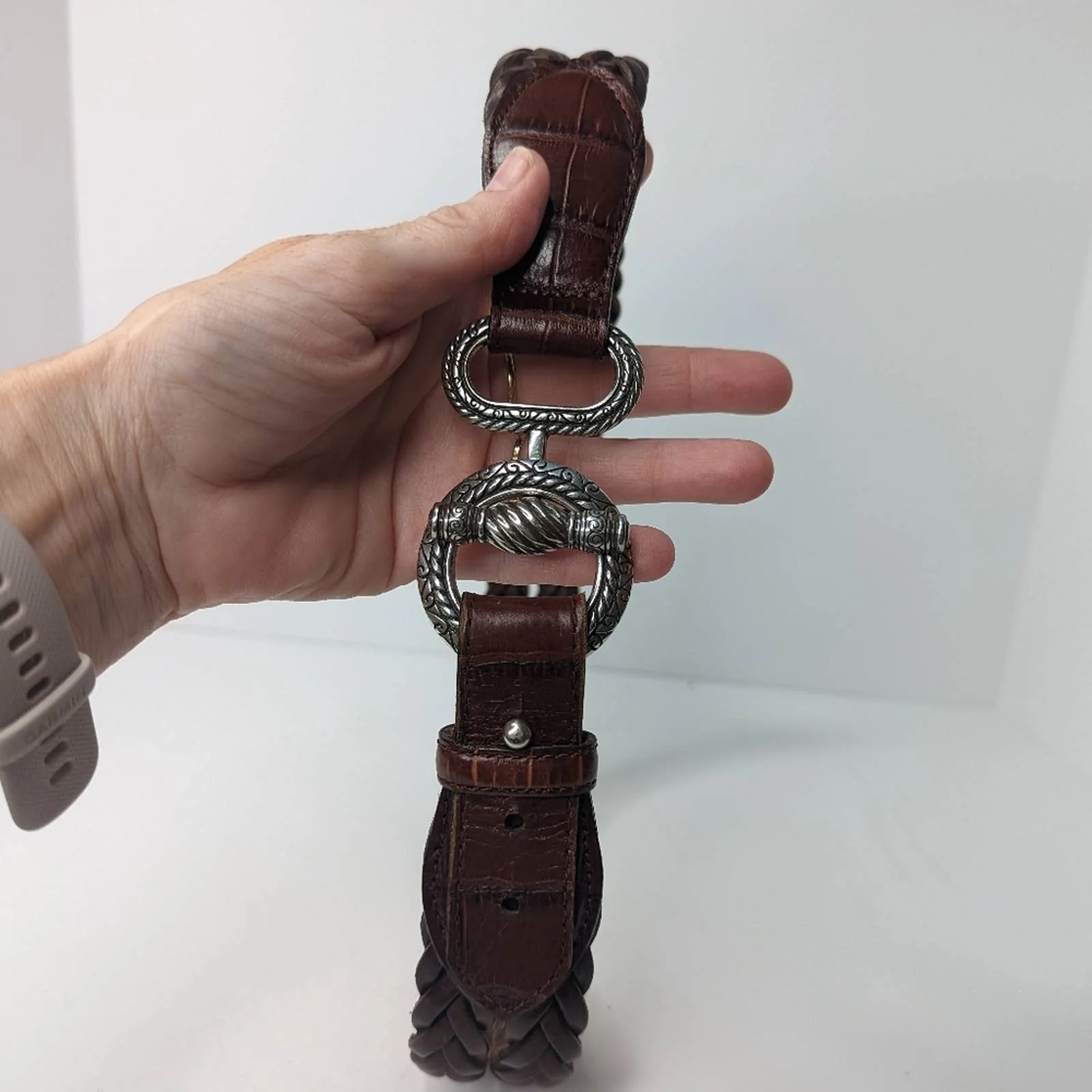 Vintage 90s Double Braided Leather Waist Belt S - Image 9
