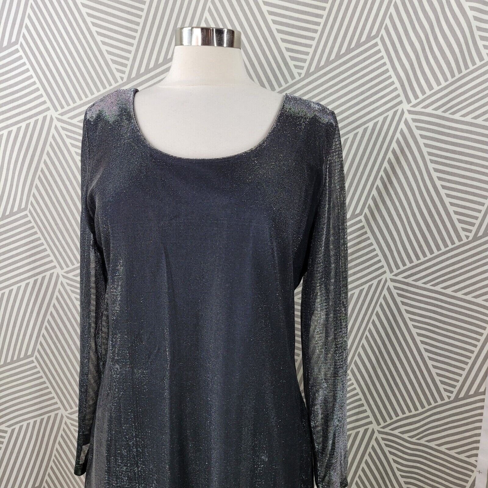 Vintage 90s Dress Size 18 Stretch Event Evening Sexy Liquid Metallic Midi Sexy - Image 2