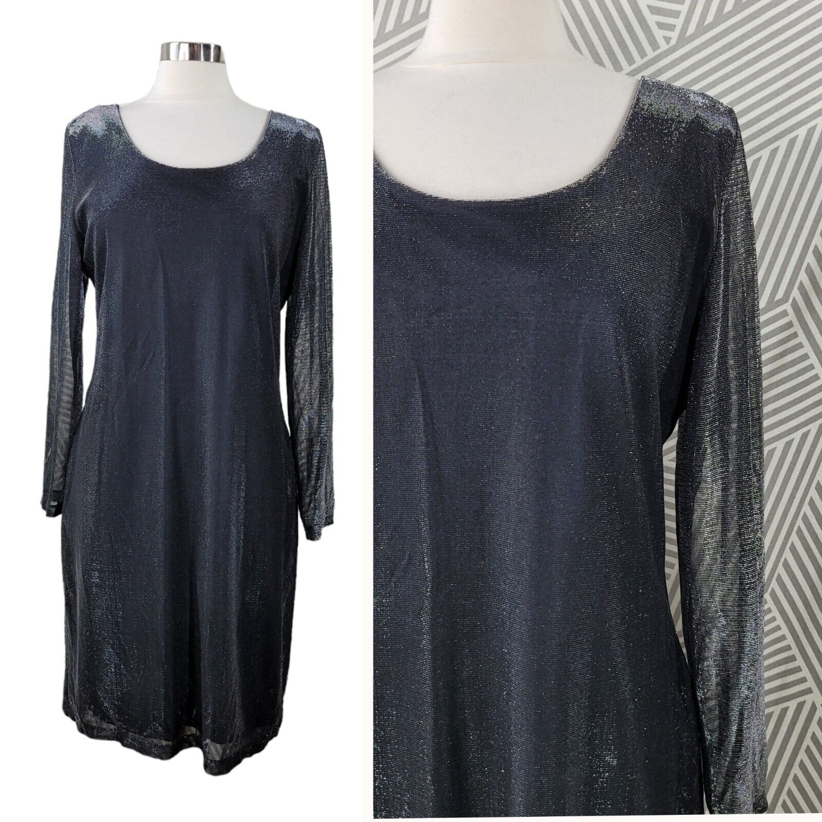 Vintage 90s Dress Size 18 Stretch Event Evening Sexy Liquid Metallic Midi Sexy - Image 4