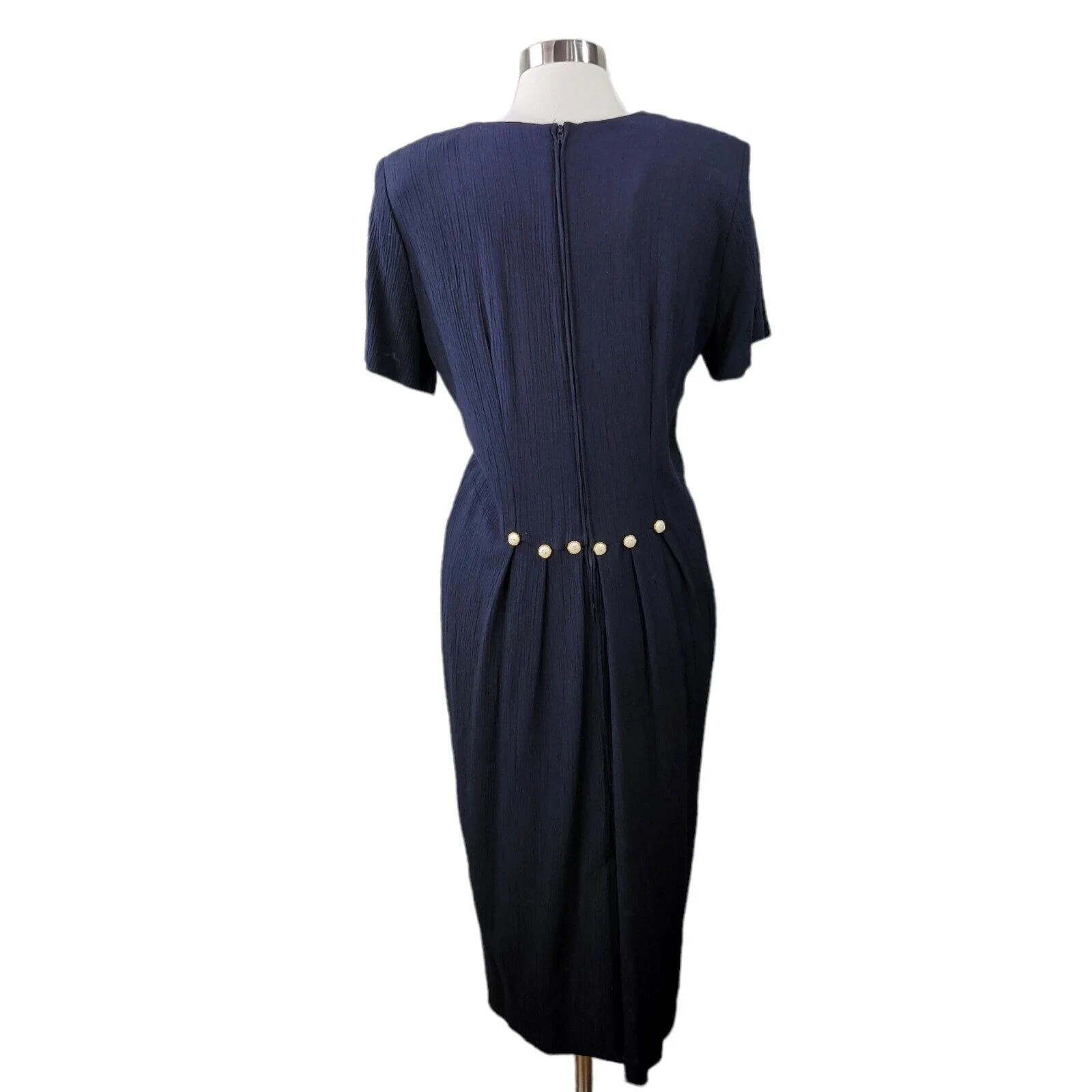 Vintage 90s Dress Size Medium Dark Light Academia Lace Collar Back Alt Navy Blue - Image 6
