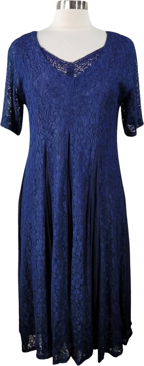 Vintage 90s Dress Size Small Dark Academia Lace Alt Blue Romantic Flare Layered by Nostalgia