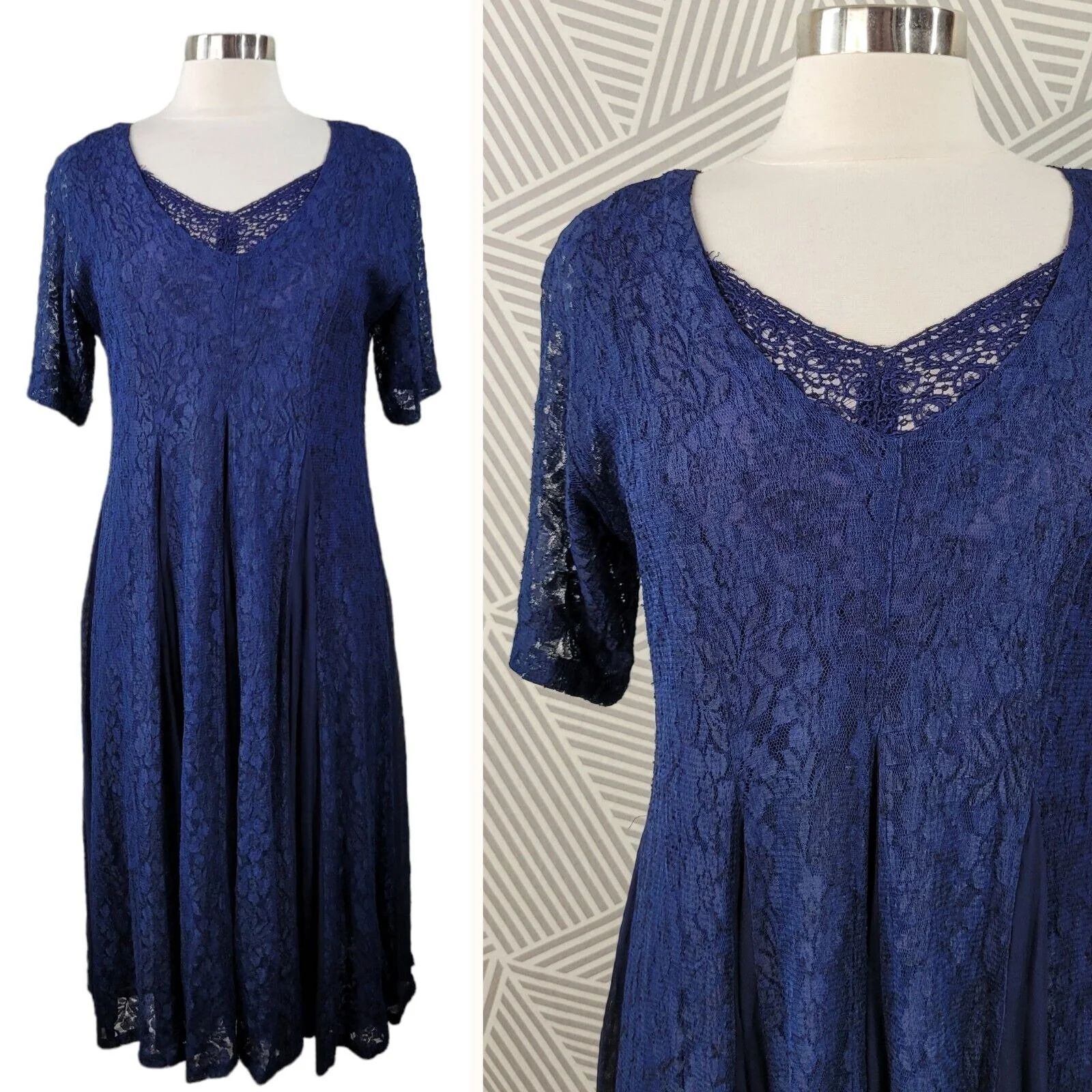 Vintage 90s Dress Size Small Dark Academia Lace Alt Blue Romantic Flare Layered by Nostalgia - Image 3