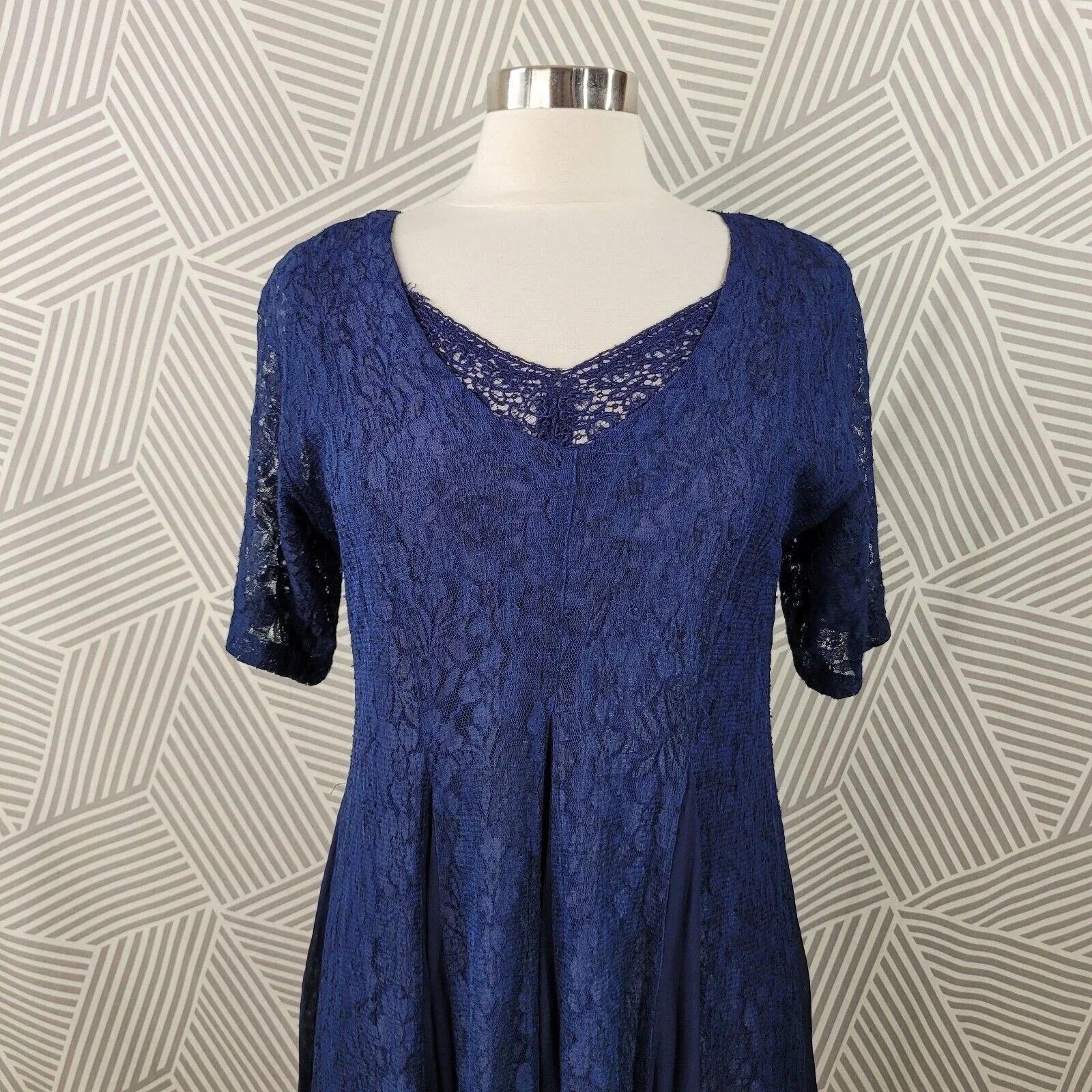 Vintage 90s Dress Size Small Dark Academia Lace Alt Blue Romantic Flare Layered by Nostalgia - Image 4