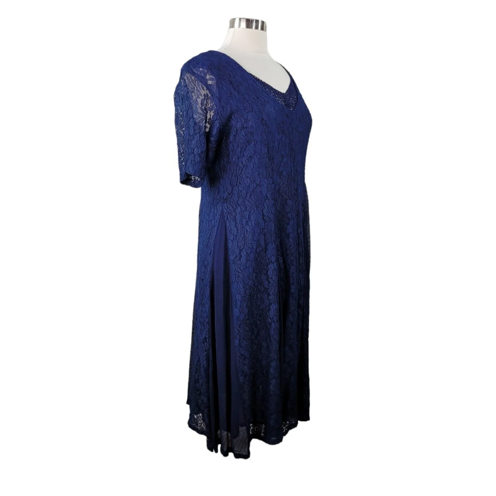Vintage 90s Dress Size Small Dark Academia Lace Alt Blue Romantic Flare Layered by Nostalgia - Image 6