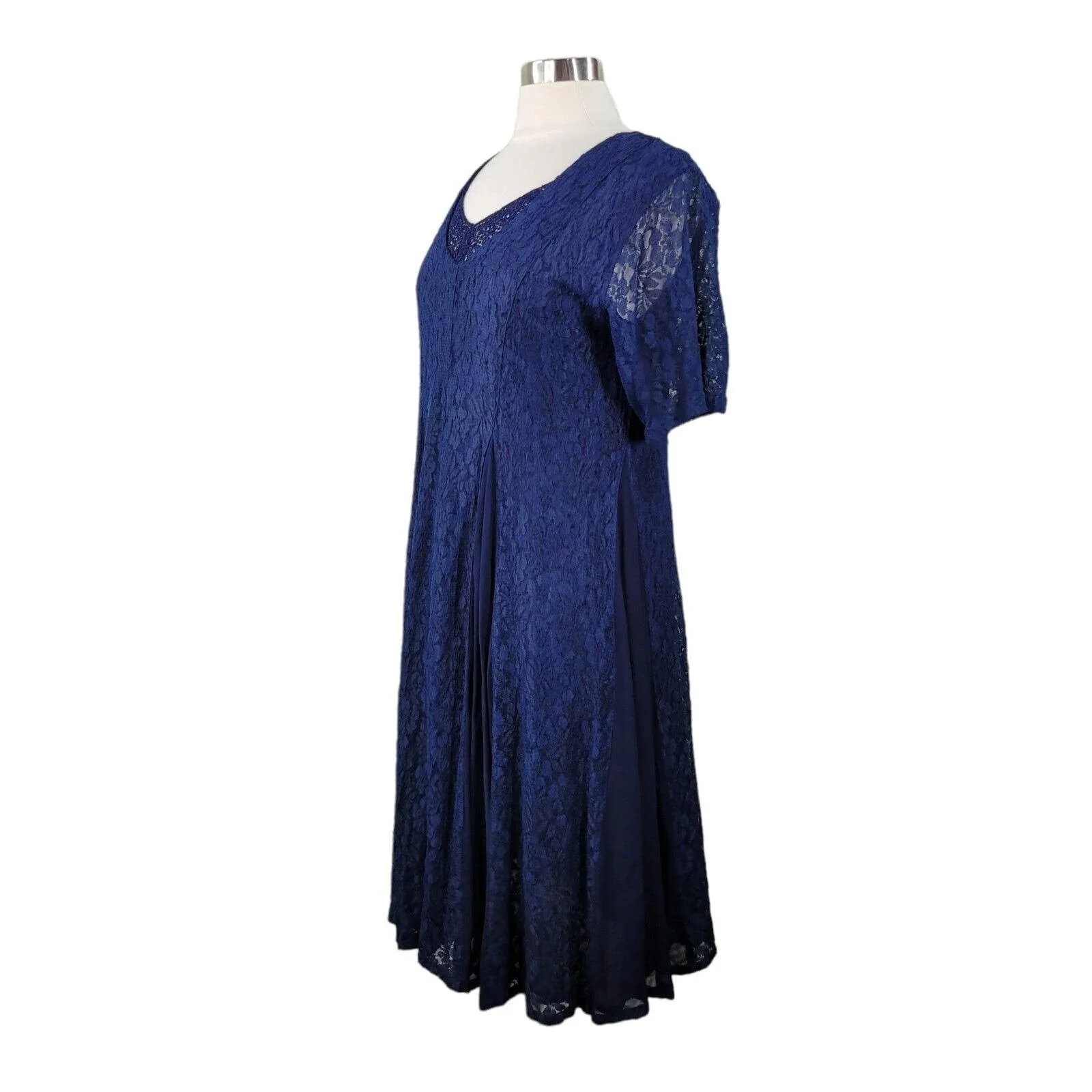 Vintage 90s Dress Size Small Dark Academia Lace Alt Blue Romantic Flare Layered by Nostalgia - Image 7